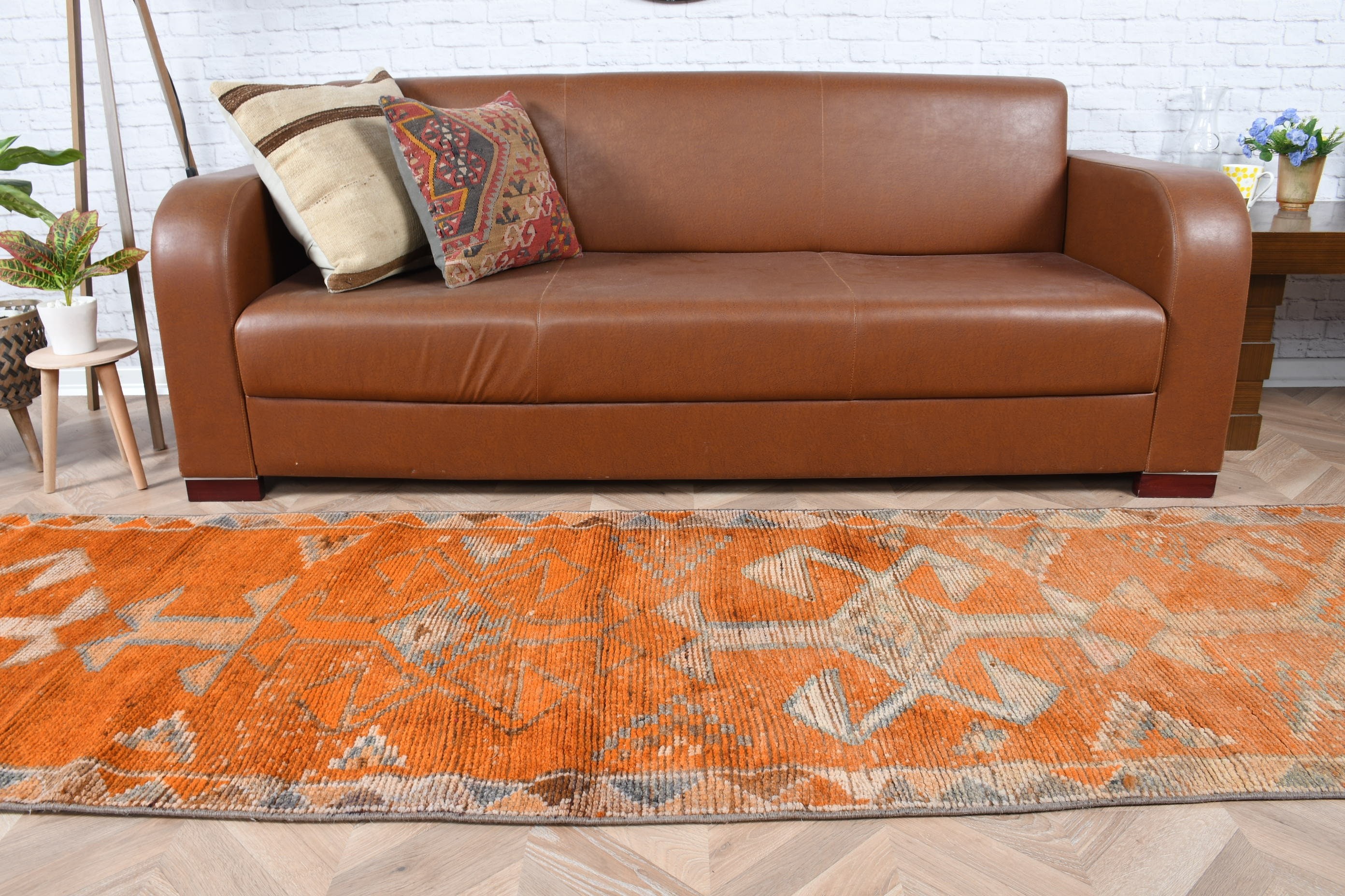 2.8x9.8 ft Runner Rugs, Kitchen Rug, Orange Wool Rug, Turkish Rug, Vintage Rug, Corridor Rugs, Old Rugs, Rugs for Corridor, Home Decor Rugs