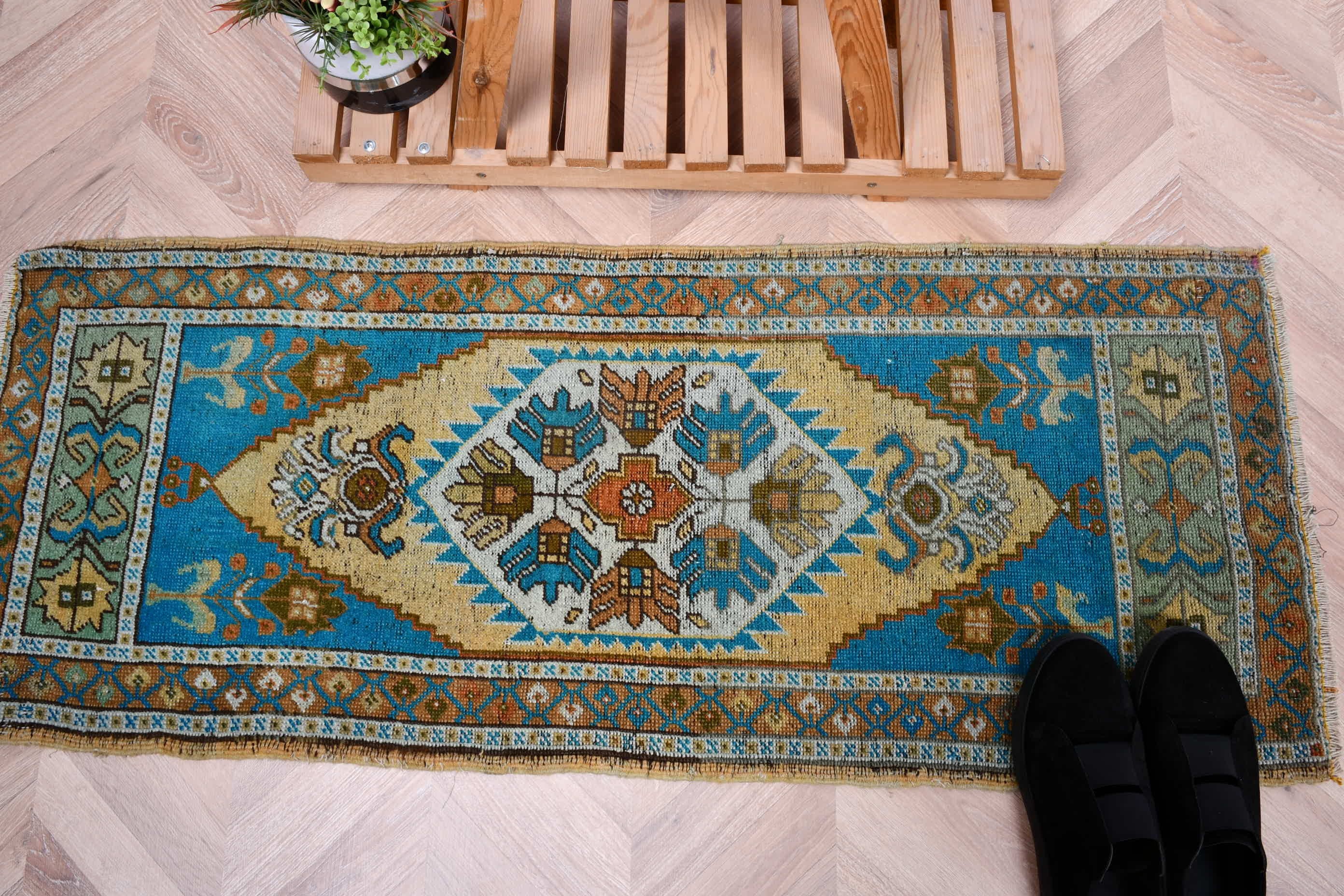 Vintage Halılar, Duvara Asılı Halılar, Mavi Yatak Odası Halısı, 1.7x4.3 ft Küçük Halı, Soyut Halı, Oryantal Halı, Mutfak Halısı, Türk Halısı, Banyo Halıları