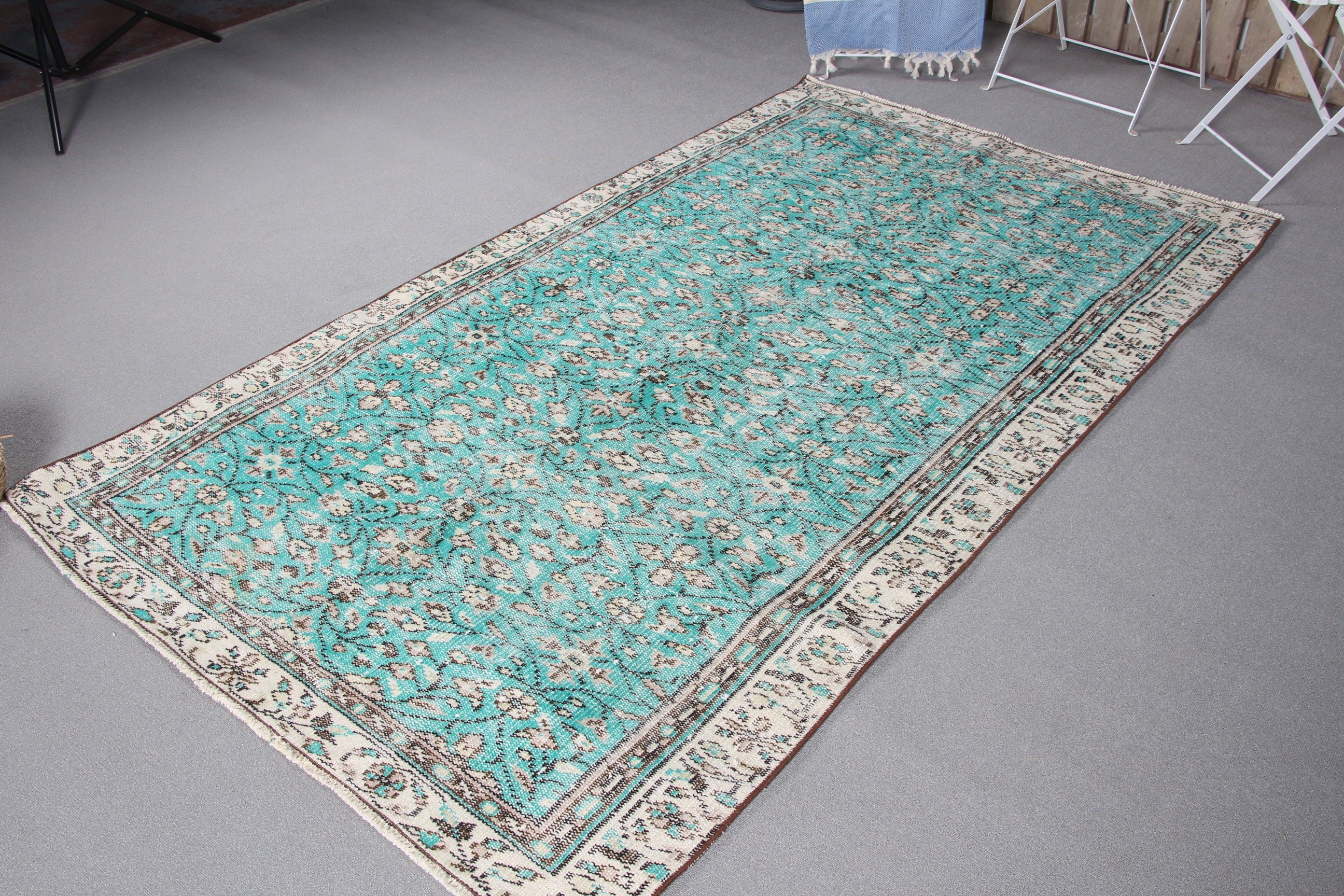 4.4x7.5 ft Alan Halıları, Vintage Halı, Kabile Halısı, Yatak Odası Halısı, Yeşil Oryantal Halı, Fas Halısı, Yatak Odası Halıları, Türk Halısı, Yer Halısı