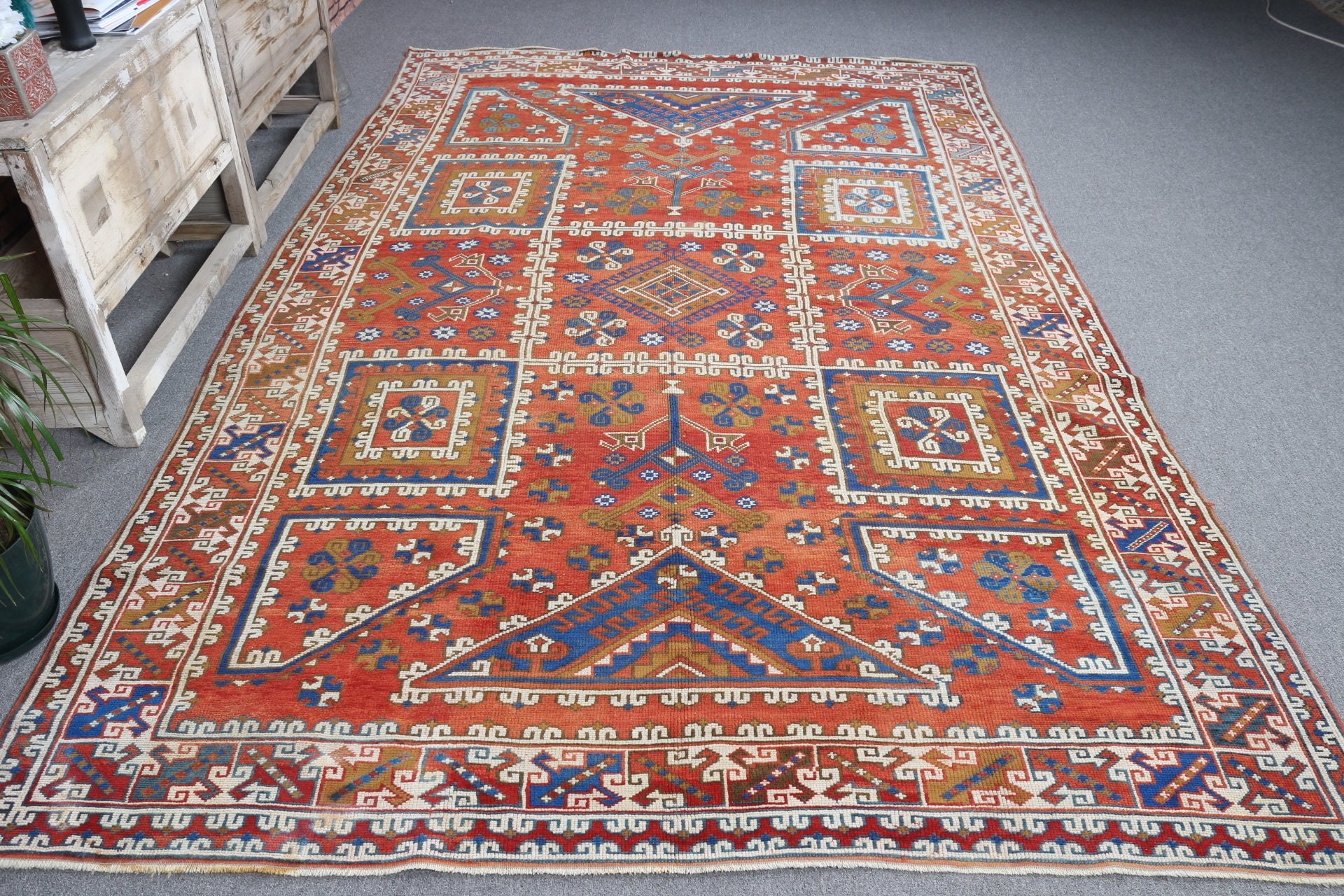 Red  6.5x10 ft Large Rug, Bedroom Rug, Vintage Rug, Anatolian Rugs, Salon Rugs, Rugs for Salon, Turkish Rug, Living Room Rug