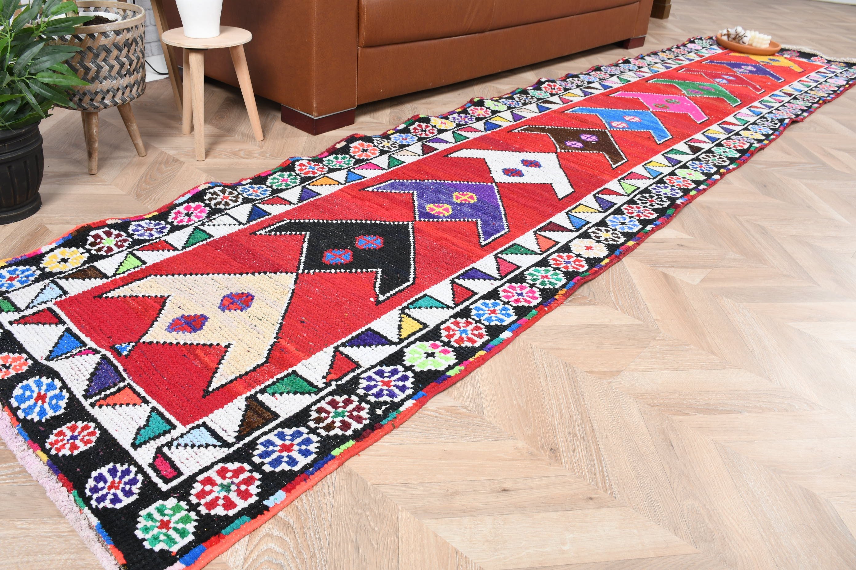 2.5x11.9 ft Runner Rug, Red Oriental Rug, Vintage Rug, Turkish Rug, Wool Rugs, Hallway Rugs, Kitchen Rug, Oushak Rugs, Rugs for Kitchen