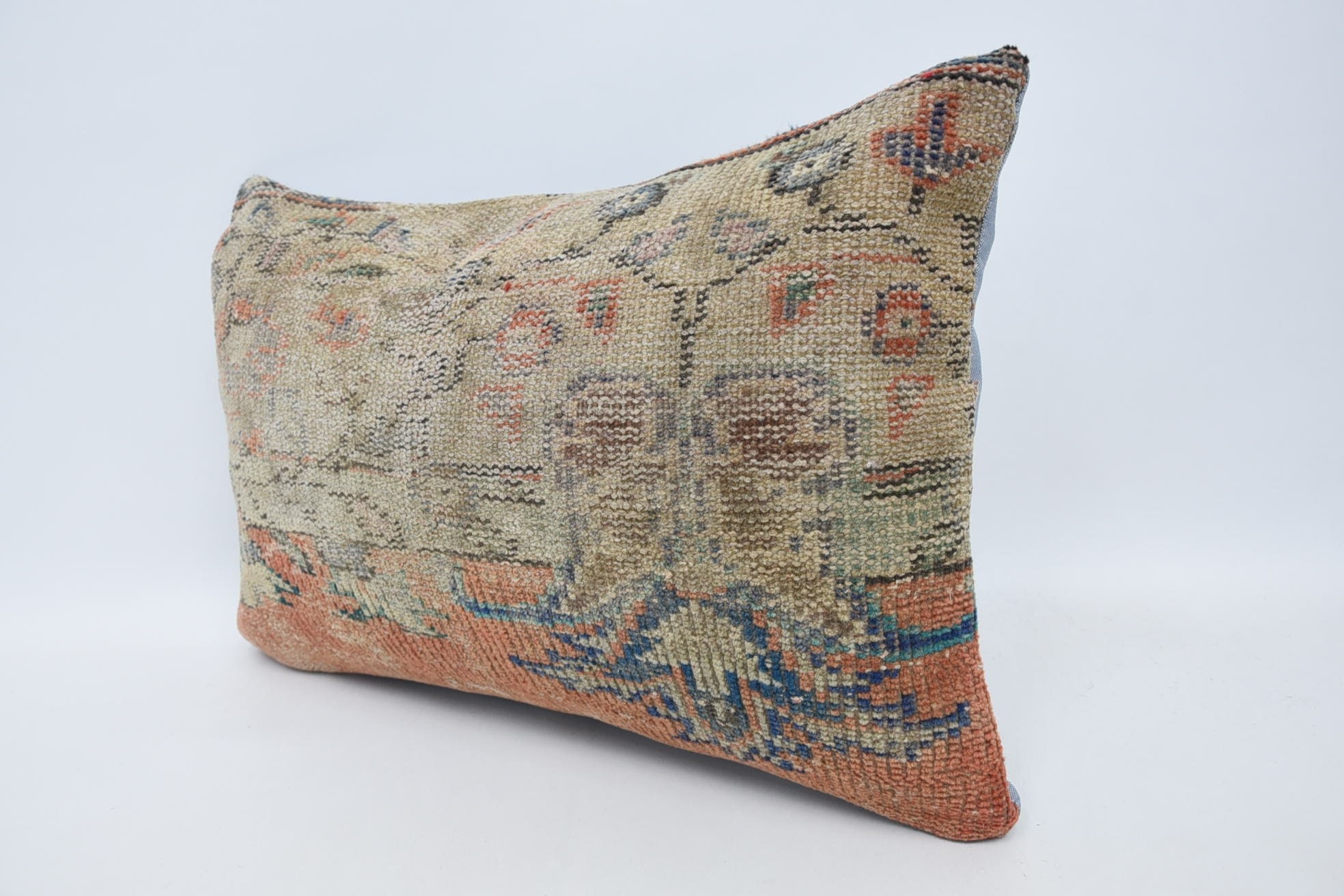 Vintage Kilim Pillow, Sofa Cushion Cover, Ethnical Kilim Rug Pillow, Accent Cushion Cover, 16"x24" Orange Cushion Case, Turkish Pillow