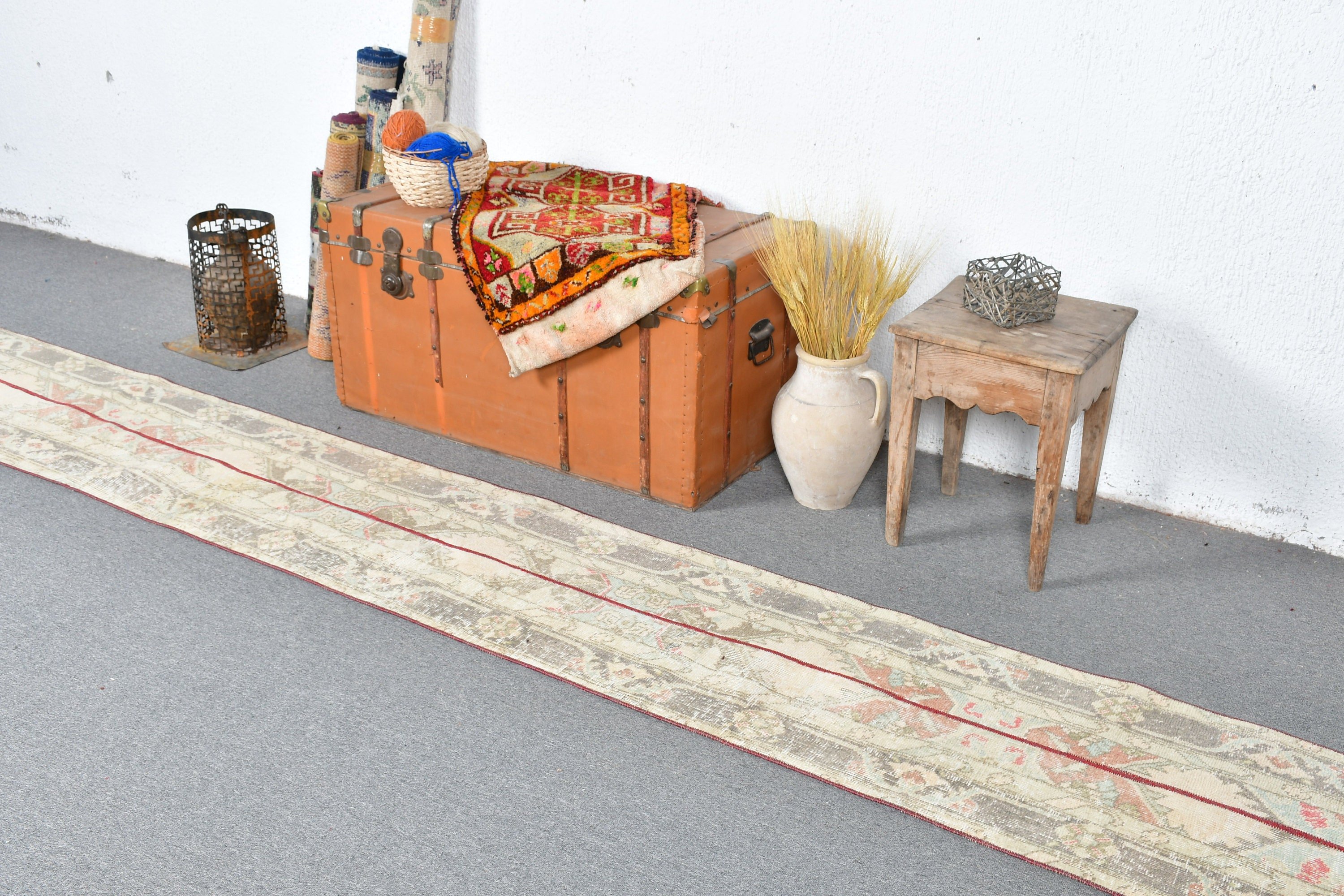 1.6x12.5 ft Runner Rug, Stair Rug, Vintage Rug, Turkish Rug, Antique Rugs, Pale Rug, Beige Moroccan Rug, Hallway Rug, Oriental Rug, Art Rug