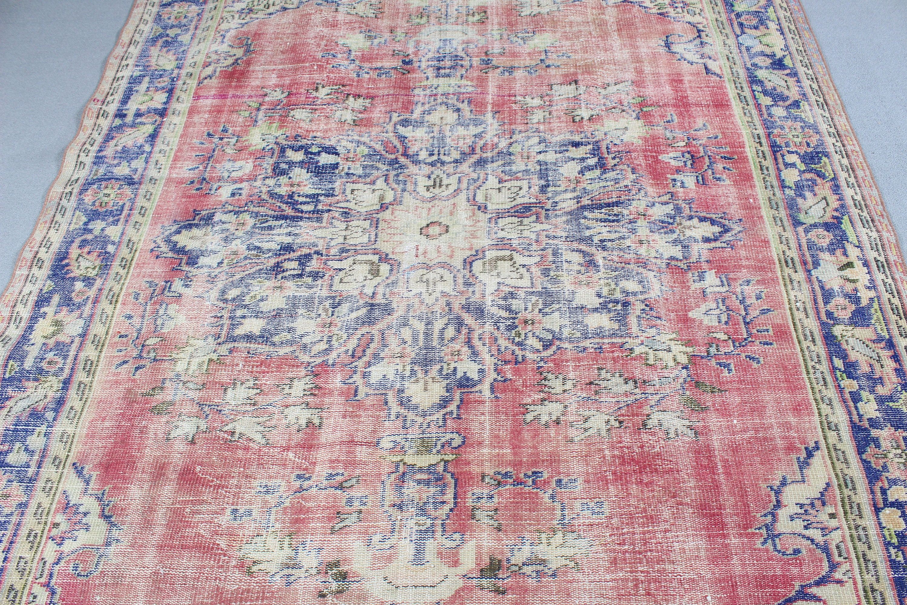 Türk Halısı, Büyük Vintage Halı, 6.6x9.3 ft Büyük Halılar, Geometrik Halılar, Büyük Oushak Halısı, Kırmızı Soğuk Halı, Vintage Halılar, Anadolu Halıları