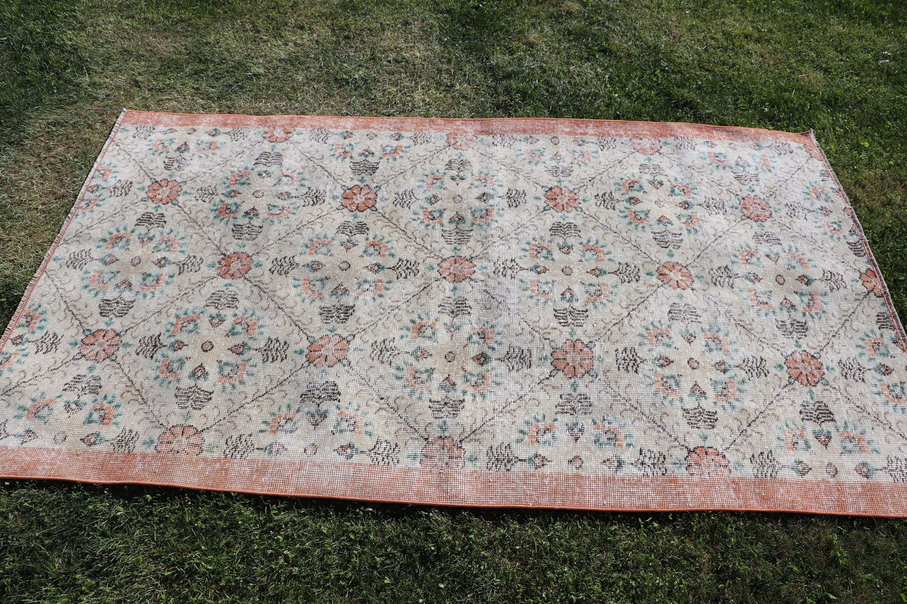 Turkish Rugs, Boho Rug, Decorative Rug, Kitchen Rug, Neutral Rug, Rugs for Entry, Vintage Rugs, Beige Geometric Rug, 3.7x6.3 ft Accent Rugs