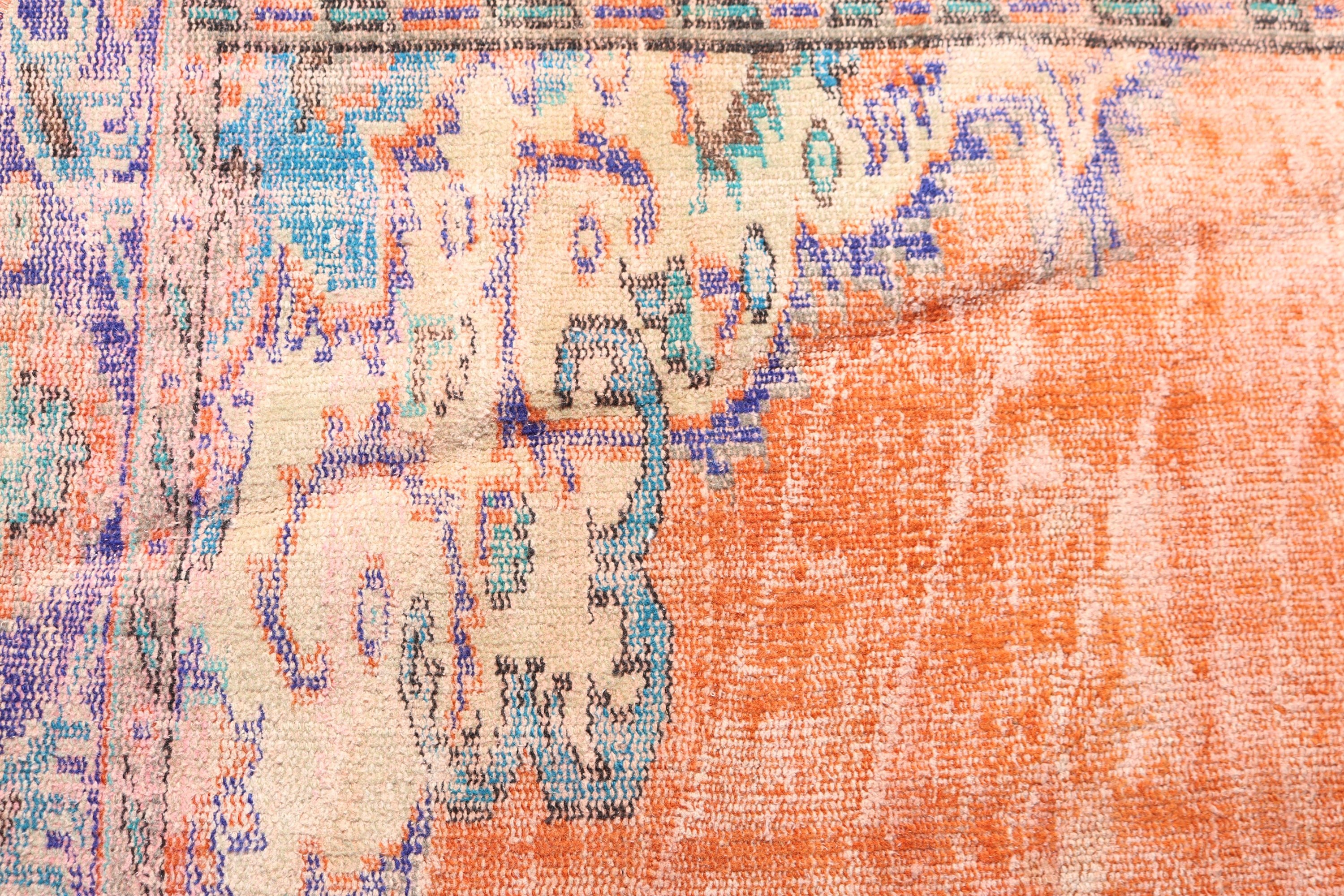 Turkish Rug, Statement Rugs, Vintage Rug, Nursery Rugs, Antique Rug, 3x3.1 ft Small Rugs, Ethnic Rugs, Orange Geometric Rugs, Bath Rugs