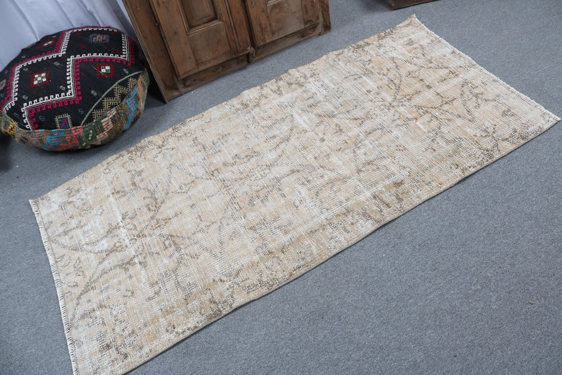 Dekoratif Halılar, Vintage Halı, Vintage Dekor Halı, Giriş Halıları, 2,9x6 ft Accent Halı, Yün Halı, Bej Fas Halısı, Türk Halısı, Boho Halıları