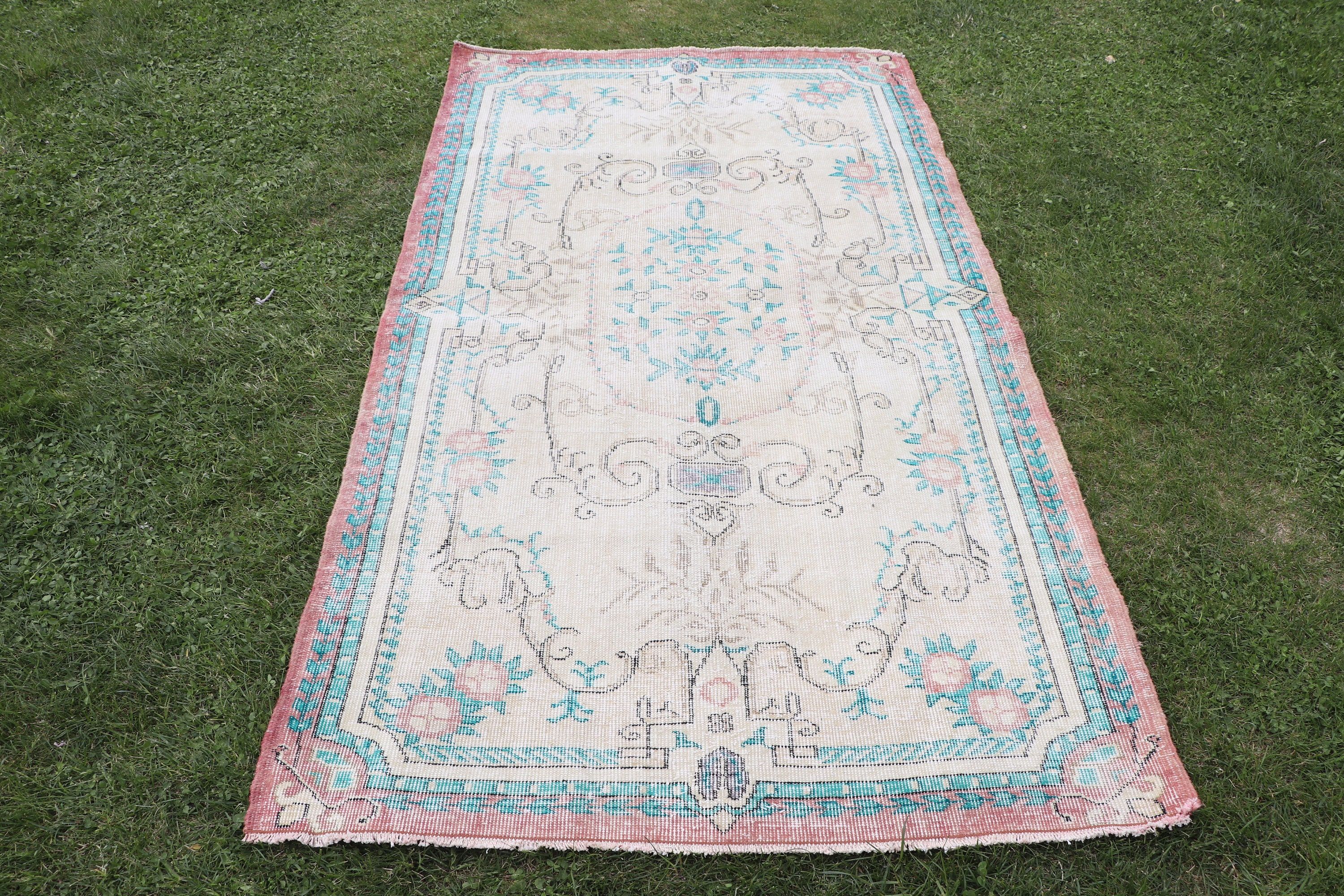 3,9x6,9 ft Alan Halıları, Vintage Halılar, El Dokuma Halılar, Bej Ev Dekorasyonu Halısı, Mutfak Halısı, Türk Halıları, Oushak Halıları, Çocuk Halıları, Modern Halı