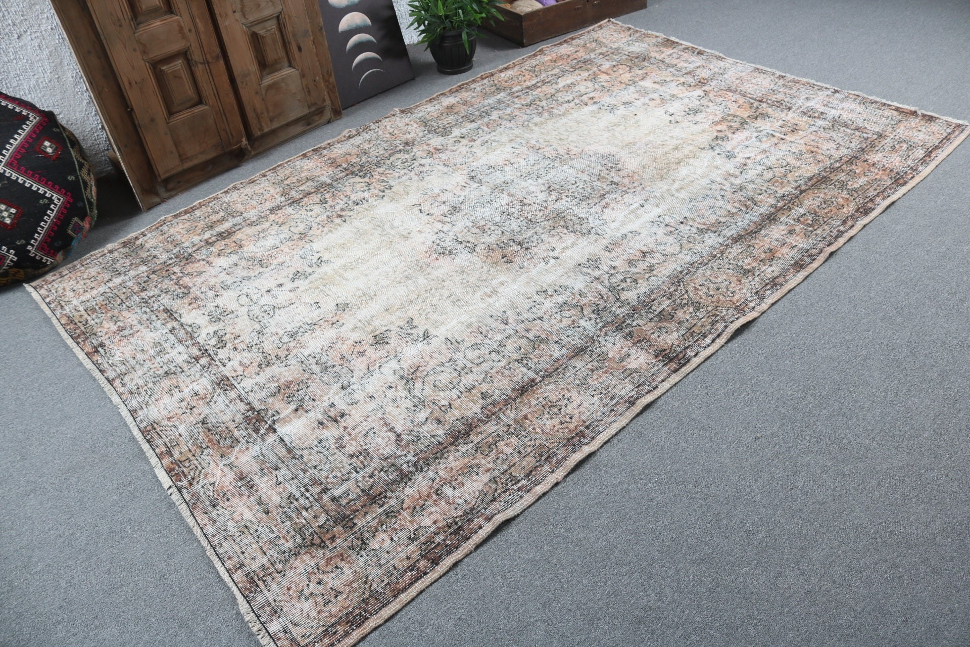 Türk Halıları, Oturma Odası Halıları, Vintage Halı, Yeşil Yün Halı, Boho Halı, Büyük Vintage Halılar, Oryantal Halı, Modern Halılar, 5.7x8.8 ft Büyük Halı