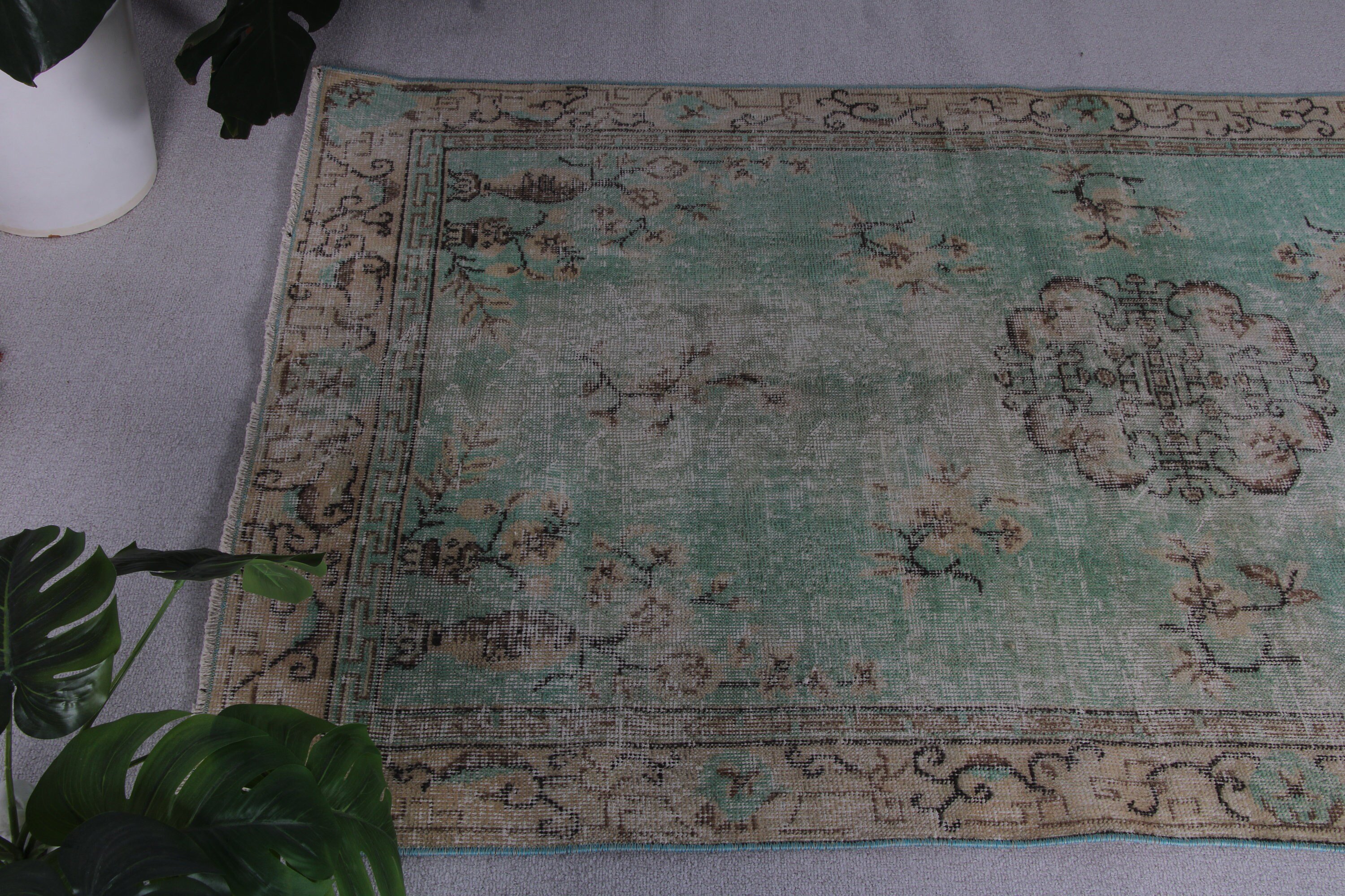 Boho Area Rug, Neutral Rug, Vintage Rug, Rugs for Area, Green Flatweave Rug, Bedroom Rugs, 3.7x6.6 ft Area Rug, Turkish Rug, Moroccan Rug