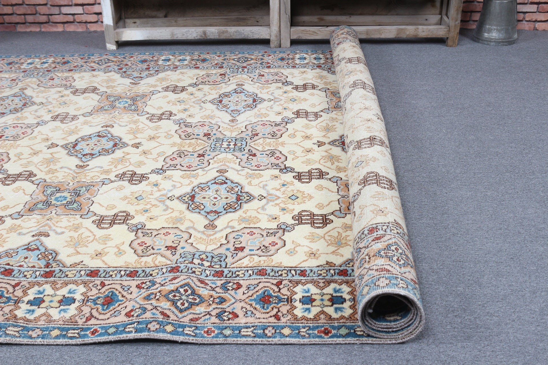 Floor Rug, Turkish Rugs, Beige  6.4x10.1 ft Large Rugs, Bedroom Rug, Home Decor Rugs, Living Room Rug, Art Rugs, Vintage Rugs