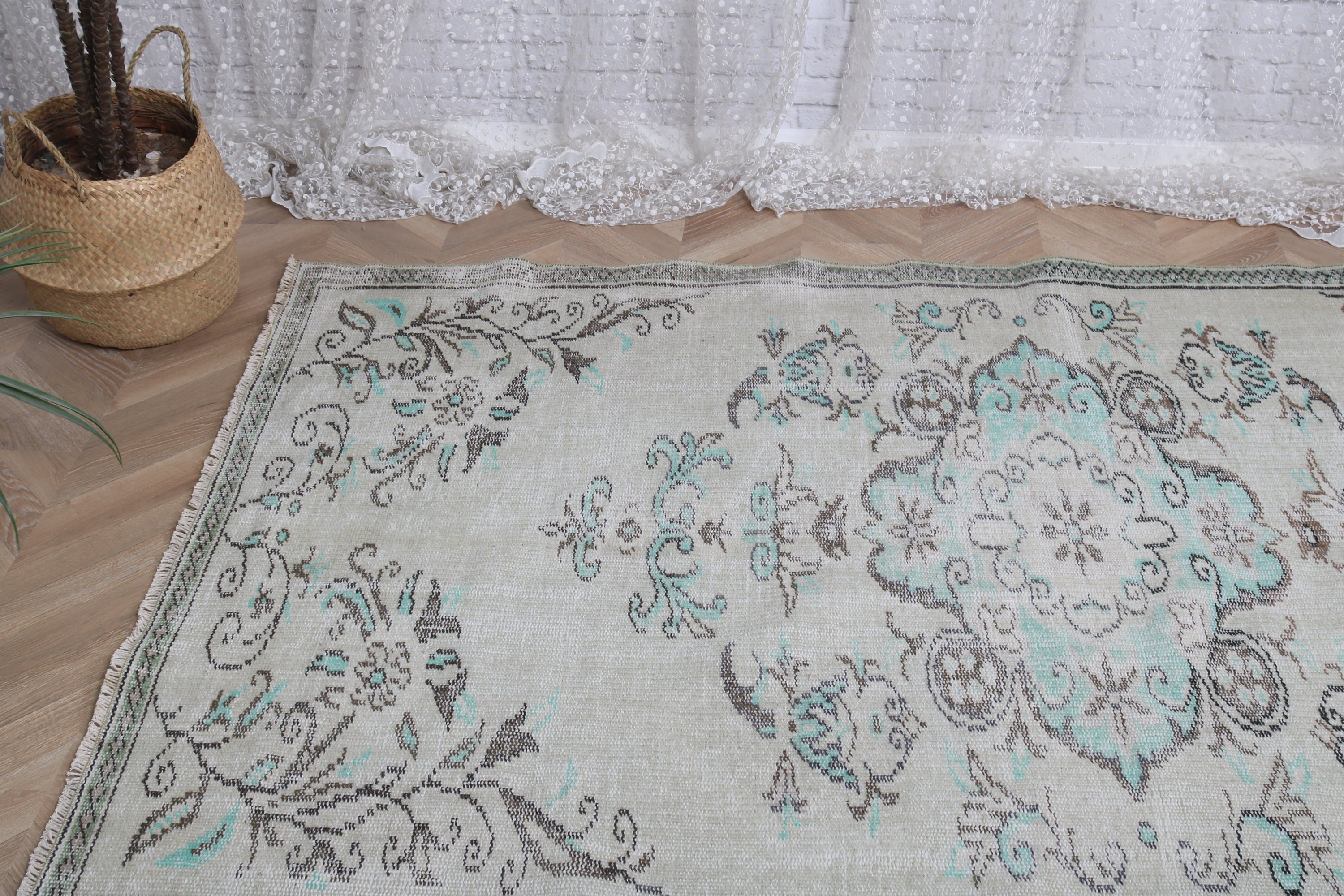 Flatweave Rug, Kitchen Rugs, Nursery Rugs, Vintage Rug, 4.2x7.4 ft Area Rug, Rugs for Oushak Area, Turkish Rugs, Green Neutral Rug