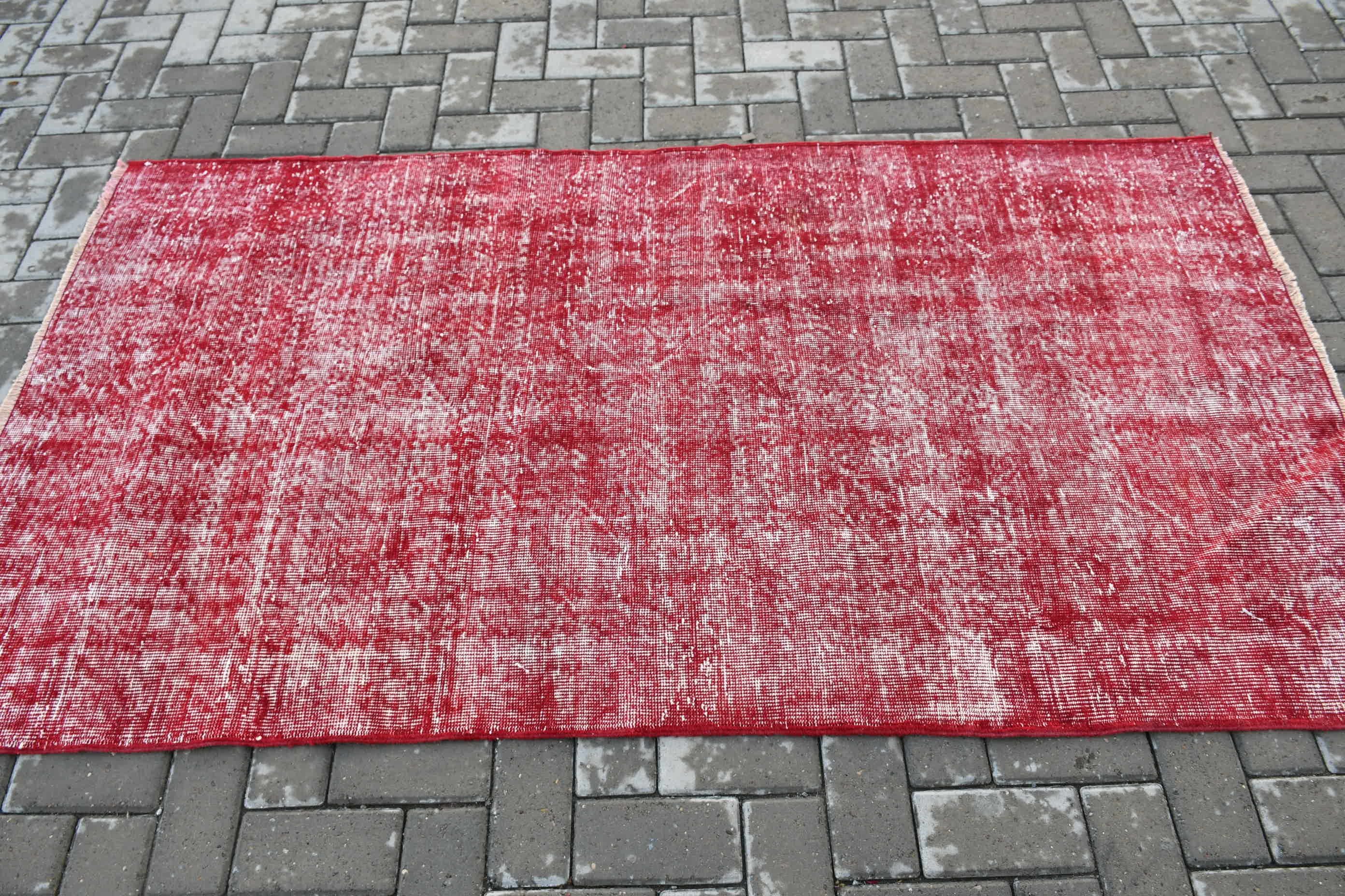 Moroccan Rugs, Wool Rug, Floor Rug, Rugs for Area, Indoor Rugs, Vintage Rug, Turkish Rugs, 3.7x6.8 ft Area Rugs, Red Home Decor Rug