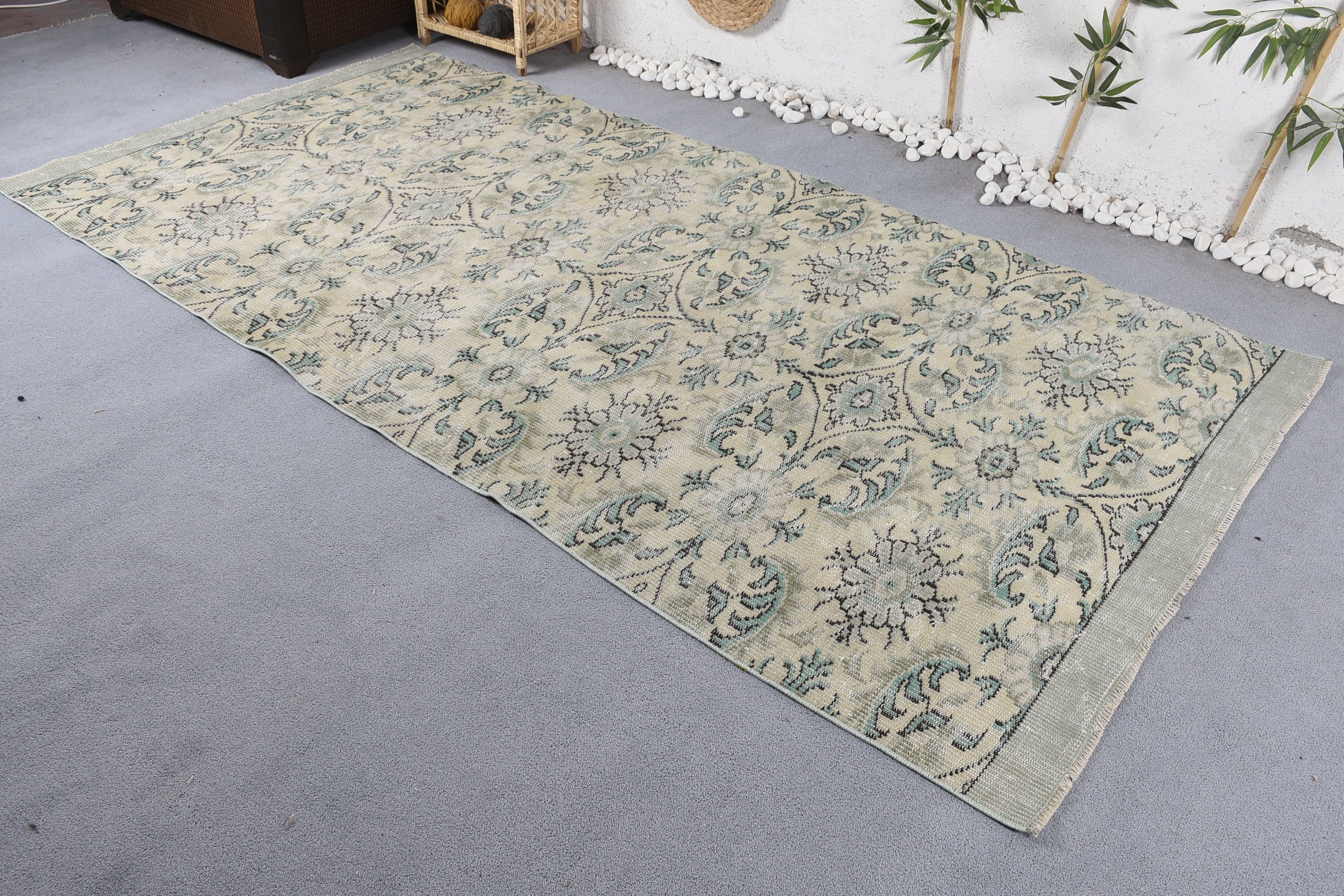 Wool Rug, Dining Room Rug, Vintage Rugs, Turkish Rug, Aesthetic Rug, Bedroom Rugs, Green Oushak Rugs, 4.7x9.6 ft Large Rug, Anatolian Rug