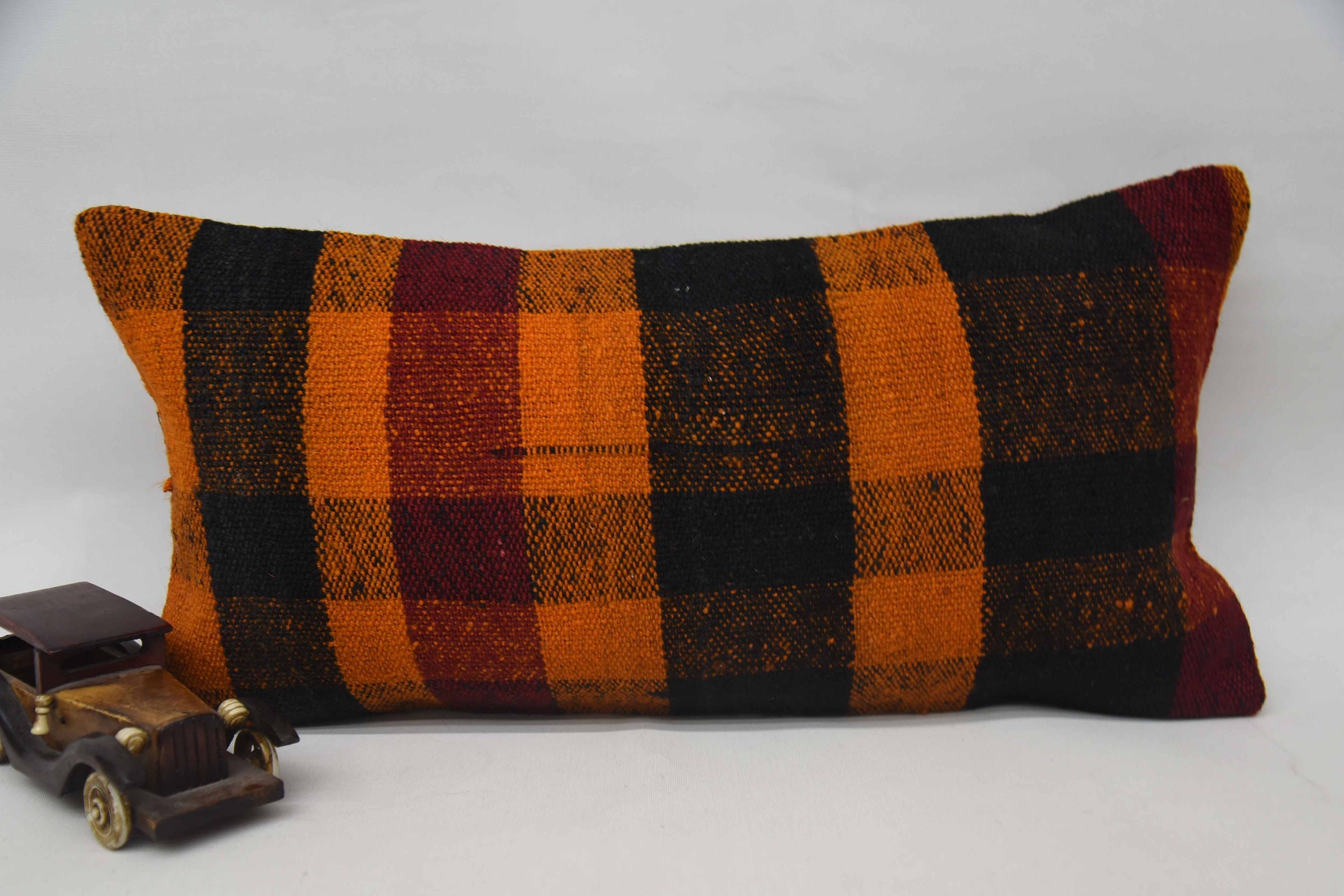 Sofa Bolster Pillow, Ethnical Kilim Rug Pillow, Sofa Cushion Case, 12"x24" Orange Pillow Cover, Pillow for Sofa, Gift Pillow