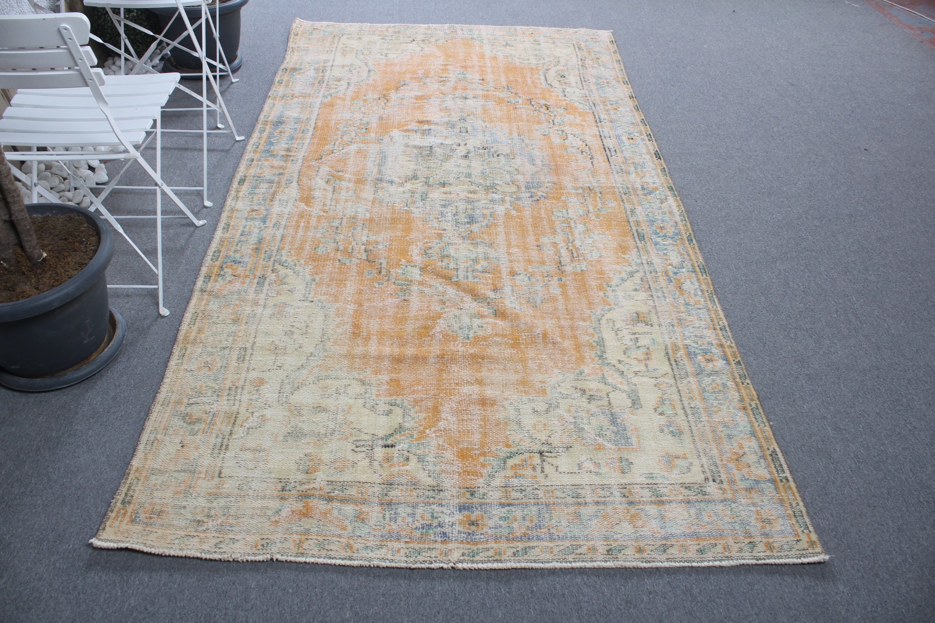 Oriental Rugs, Orange Home Decor Rug, 4.9x9.3 ft Large Rug, Vintage Rug, Living Room Rug, Turkish Rugs, Oushak Rug, Dining Room Rugs