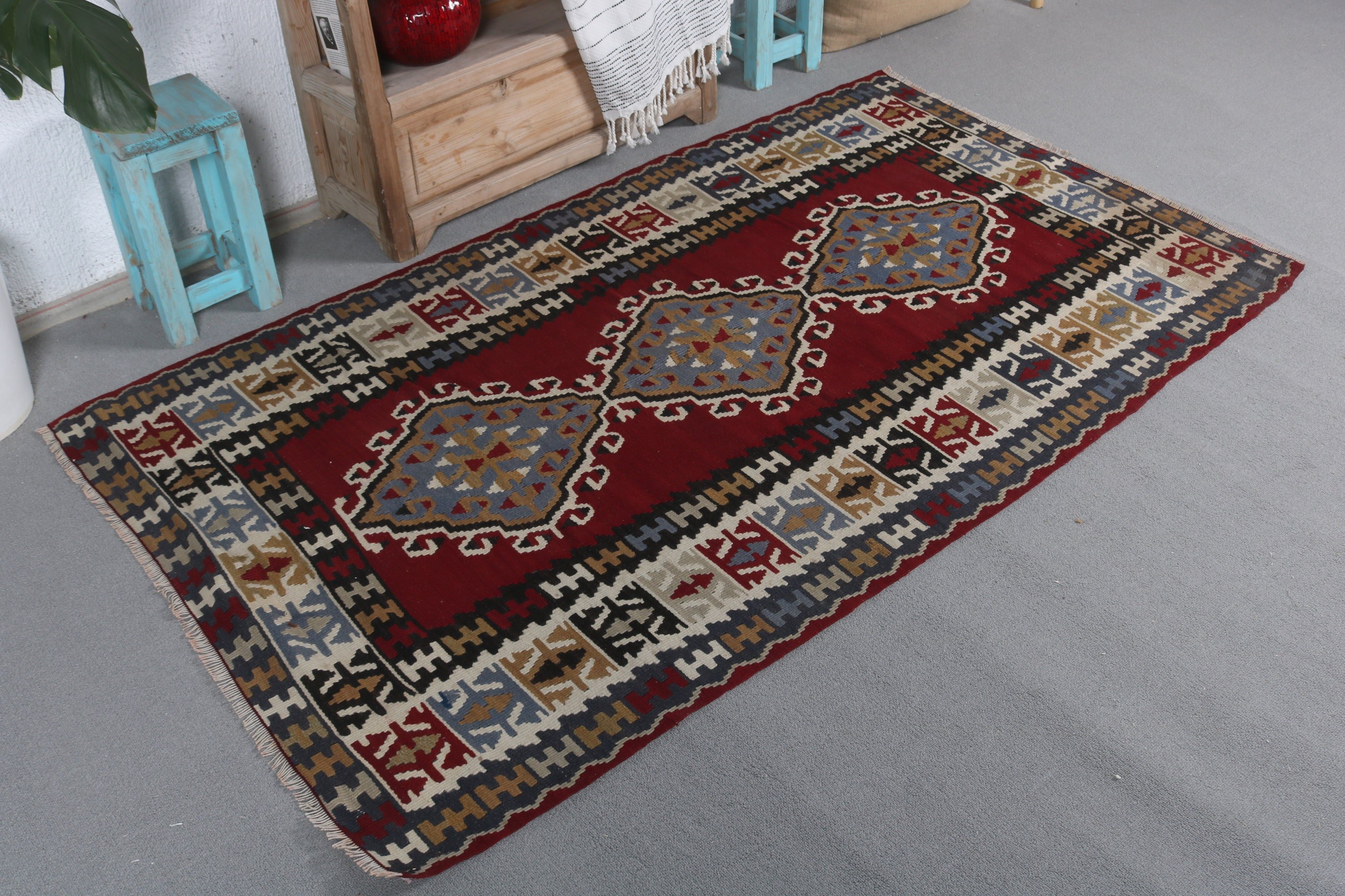 3.5x6.1 ft Accent Rug, Red Floor Rugs, Home Decor Rugs, Vintage Rug, Turkish Rugs, Kilim, Turkey Rug, Moroccan Rug, Entry Rug, Kitchen Rugs