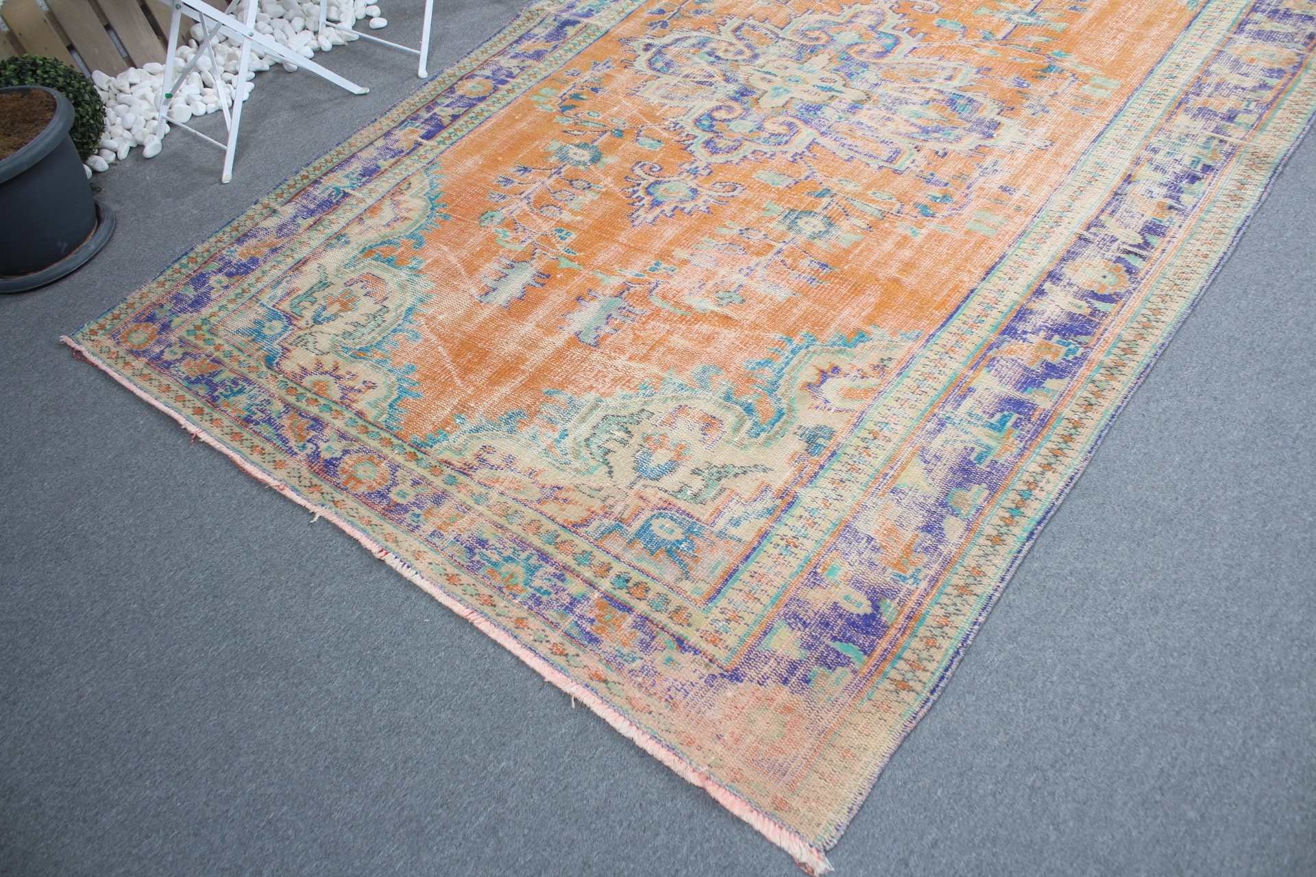 Retro Rug, Orange Cool Rugs, Kitchen Rugs, 5.9x9.5 ft Large Rug, Turkish Rugs, Vintage Rug, Dining Room Rugs, Floor Rugs, Living Room Rugs