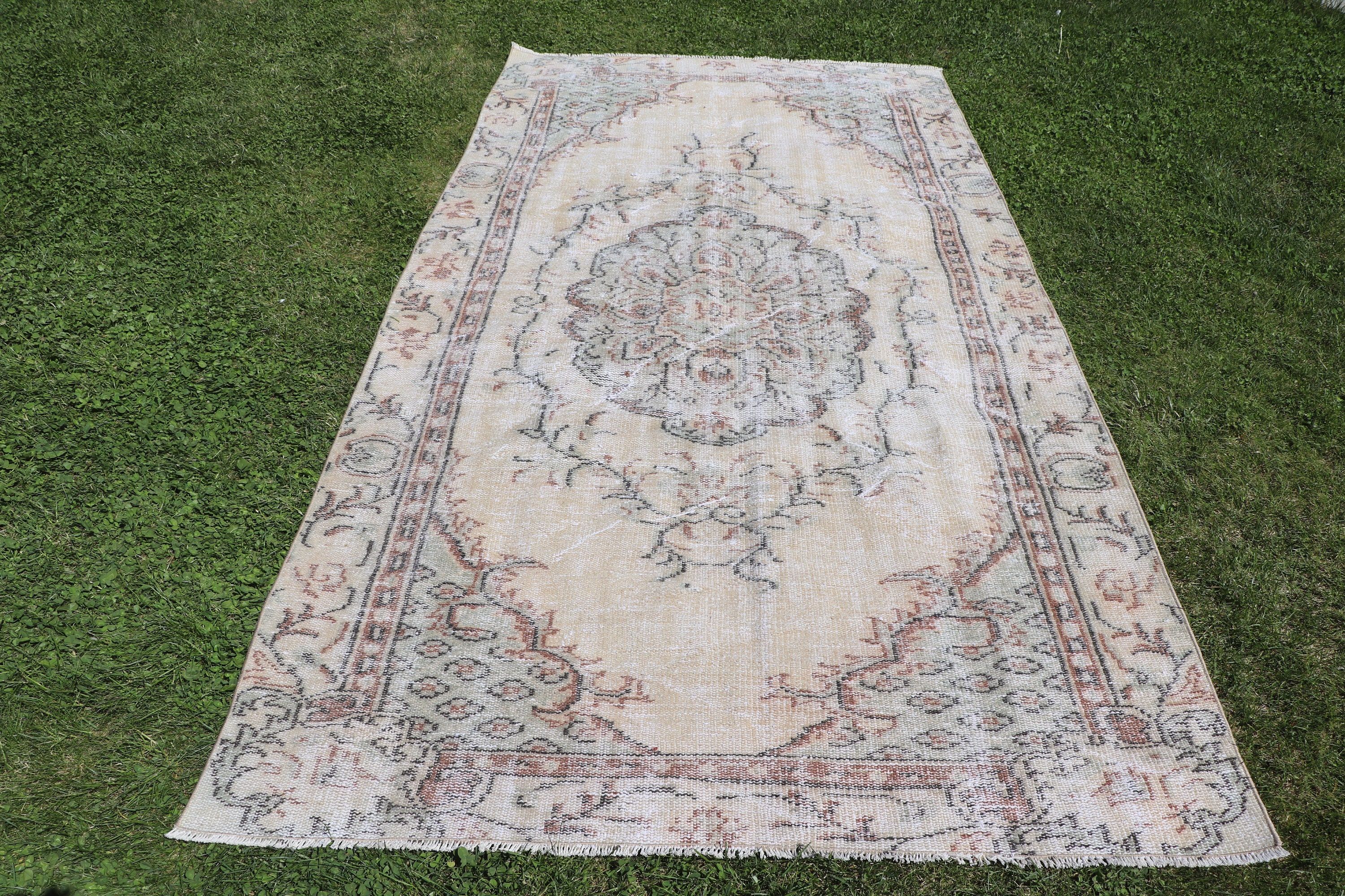 Vintage Rug, Beige Antique Rugs, Nursery Rugs, Anatolian Rugs, Kitchen Rug, Turkish Rug, Handmade Rugs, 4.6x8 ft Area Rug, Oushak Area Rugs