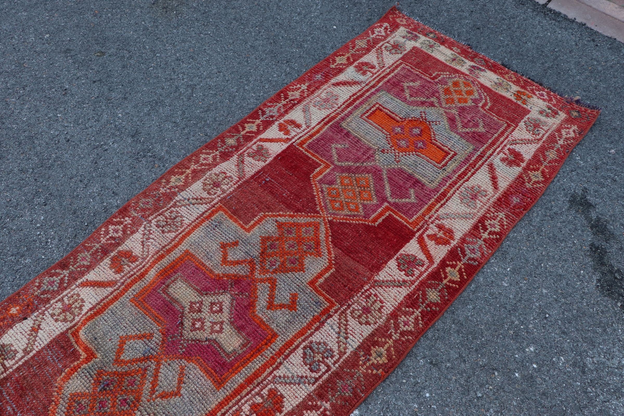 Turkish Rug, 2.7x13.3 ft Runner Rugs, Vintage Rug, Art Rug, Rugs for Runner, Red Bedroom Rugs, Wool Rug, Outdoor Rug, Cool Rugs, Stair Rugs