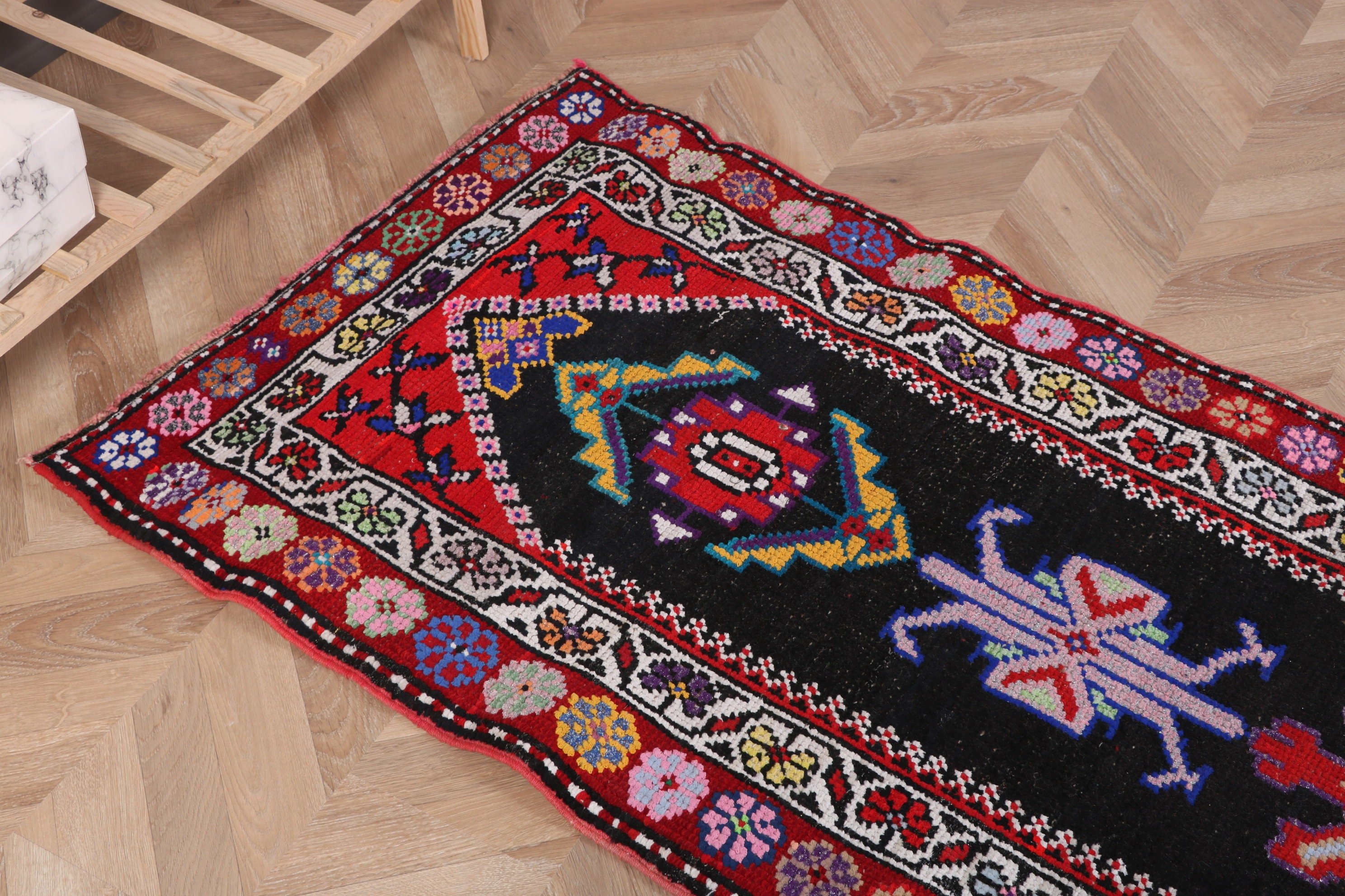 Siyah 2.7x10.5 ft Runner Halı, Yer Halısı, Antika Halılar, Açıklama Halıları, Koridor Halısı, Türk Halıları, Mutfak Halısı, Vintage Halılar