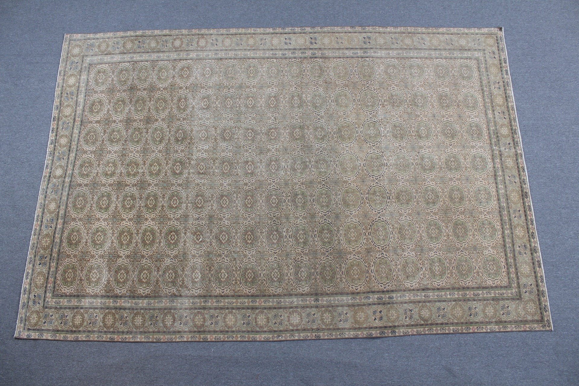 Yeşil Yün Halılar, Yatak Odası Halıları, Türk Halıları, Ev Dekorasyonu Halıları, Yemek Odası Halısı, 6.3x9.3 ft Büyük Halı, Soluk Halı, Vintage Halı