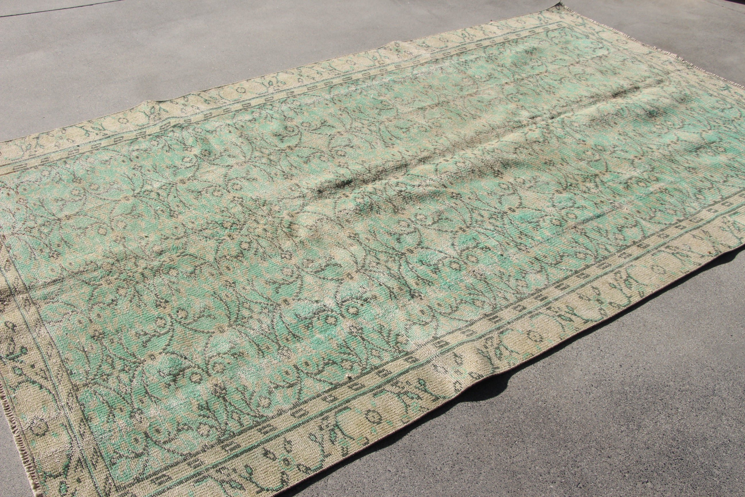 Salon Rug, Office Rug, Geometric Rugs, Vintage Rugs, Large Boho Rugs, Green Anatolian Rugs, Turkish Rug, 5.1x8.7 ft Large Rug, Antique Rugs