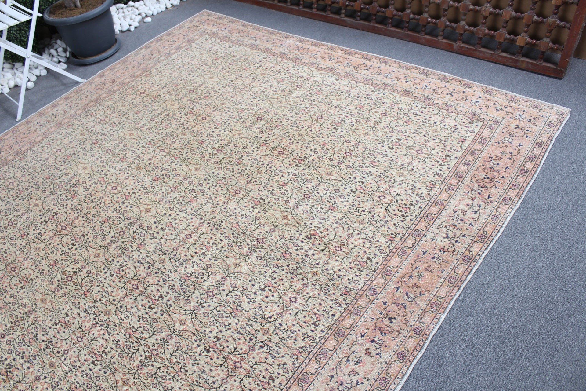 Yemek Odası Halıları, Yün Halı, Türk Halıları, Bej Anadolu Halıları, Oturma Odası Halısı, 7.6x11.3 ft Büyük Boy Halılar, Vintage Halı