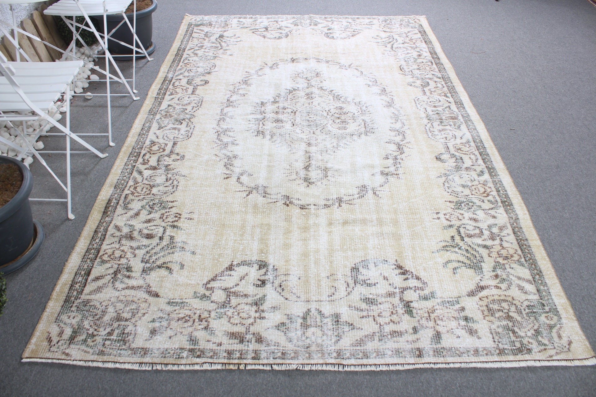 Eklektik Halılar, Türk Halısı, 5.8x9.3 ft Büyük Halı, Vintage Halı, Oturma Odası Halısı, Yatak Odası Halısı, Bej Fas Halısı, Oryantal Halı