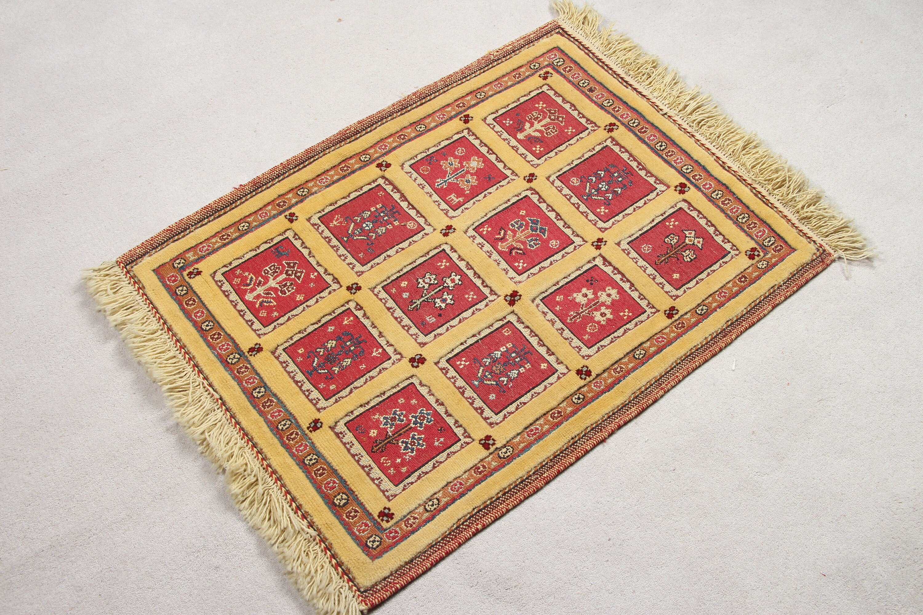 Turkish Rugs, Door Mat Rugs, Turkey Rugs, Moroccan Rug, Yellow Oushak Rugs, 2.1x2.9 ft Small Rugs, Bedroom Rug, Floor Rug, Vintage Rugs