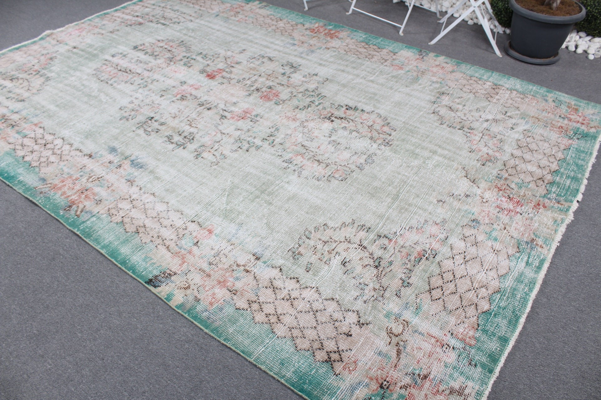 Living Room Rugs, Floor Rug, Green  7.1x10.2 ft Oversize Rugs, Vintage Rug, Turkish Rug, Saloon Rug, Bedroom Rugs, Muted Rug