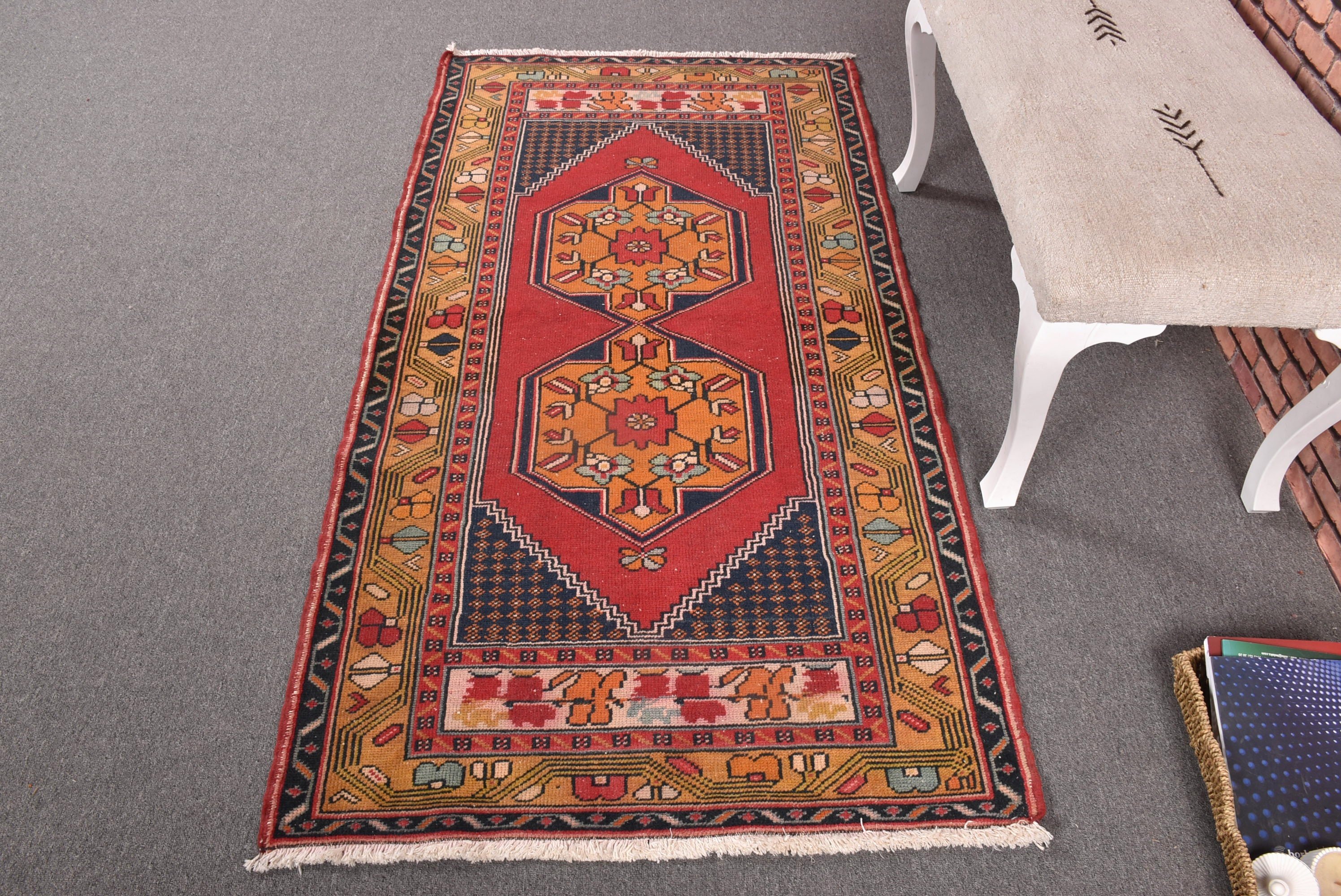 Dekoratif Halılar, Kırmızı Lüks Halı, Türkiye Halısı, 3,1x6 ft Vurgulu Halı, Oryantal Halılar, Türk Halısı, Vintage Vurgulu Halı, Mutfak Halısı, Vintage Halı