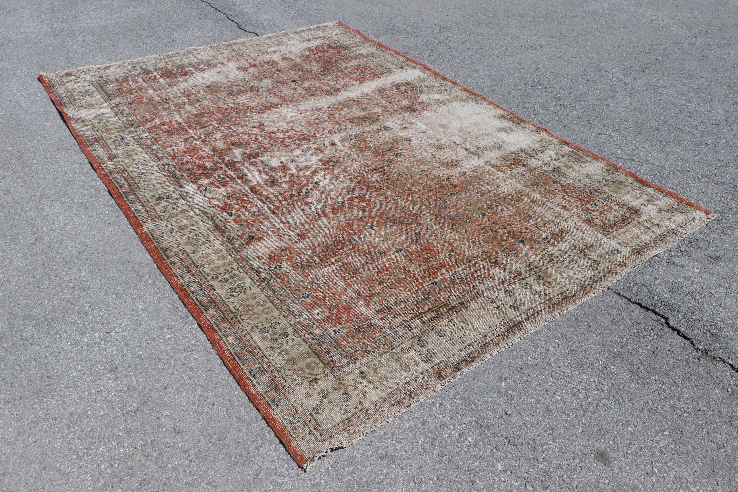 Saloon Rug, Turkish Rug, Home Decor Rug, Natural Rugs, Orange Floor Rugs, Moroccan Rugs, 7.2x10.3 ft Oversize Rugs, Vintage Rug, Salon Rugs