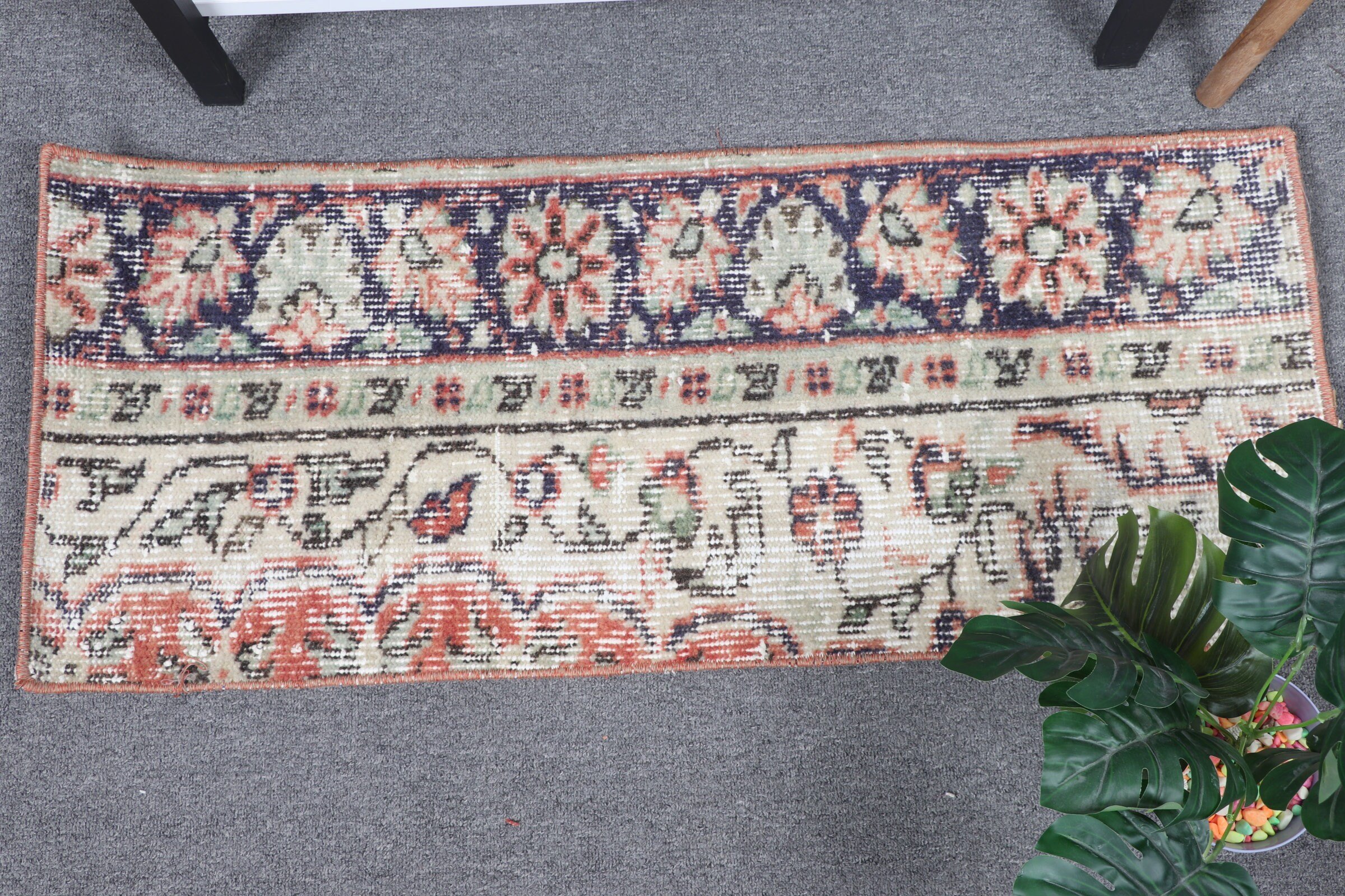 Türk Halıları, Vintage Halı, Yün Halılar, 1.3x3.1 ft Küçük Halılar, Mavi Fas Halısı, Kapı Paspası Halıları, Soğuk Halı, Duvara Asılı Halılar, Düz Dokuma Halı