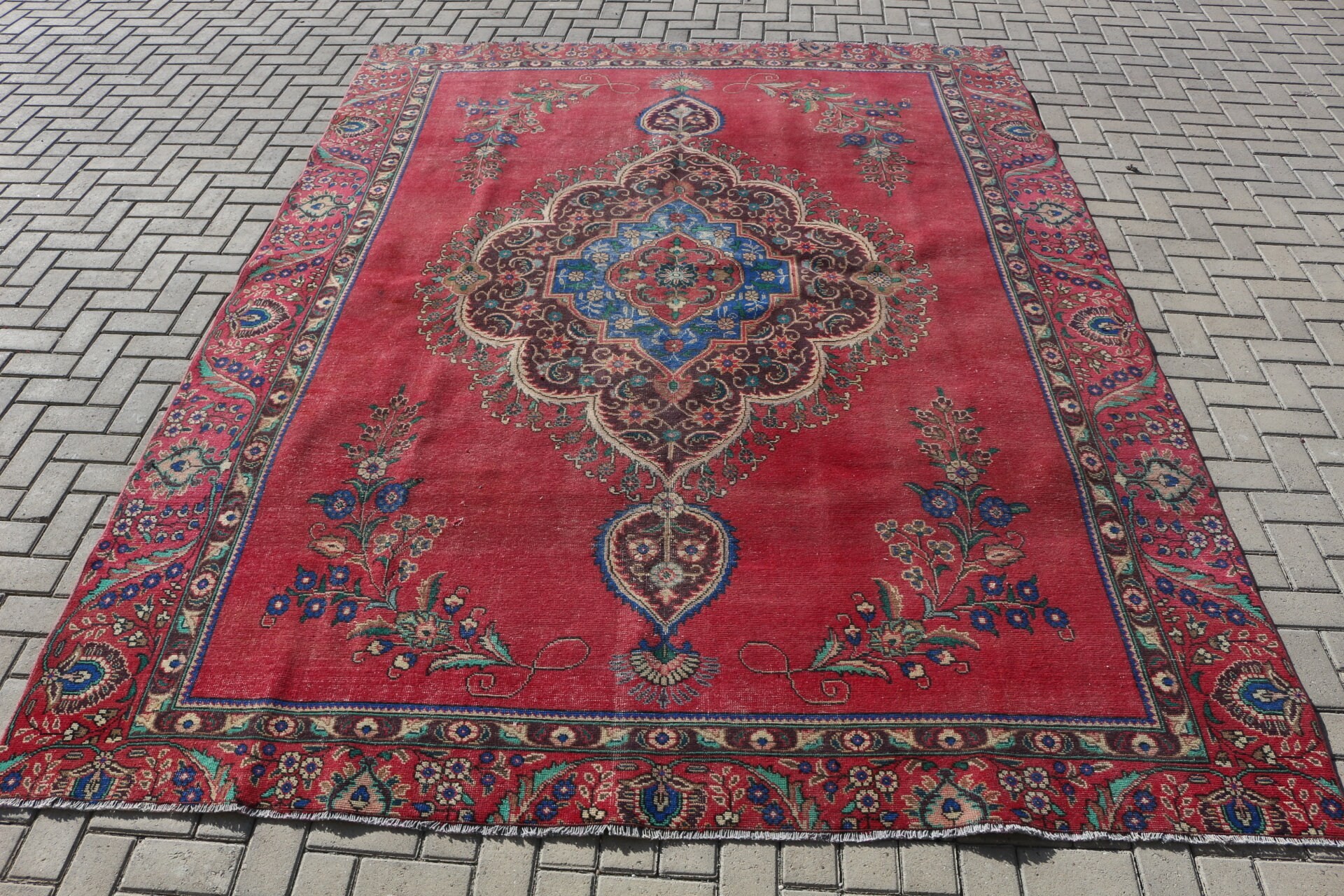 Türk Halısı, Sevimli Halı, Salon Halısı, Vintage Halı, 8.2x11.2 ft Büyük Boy Halı, Oturma Odası Halısı, Yatak Odası Halıları, Oryantal Halı, Kırmızı Anadolu Halısı