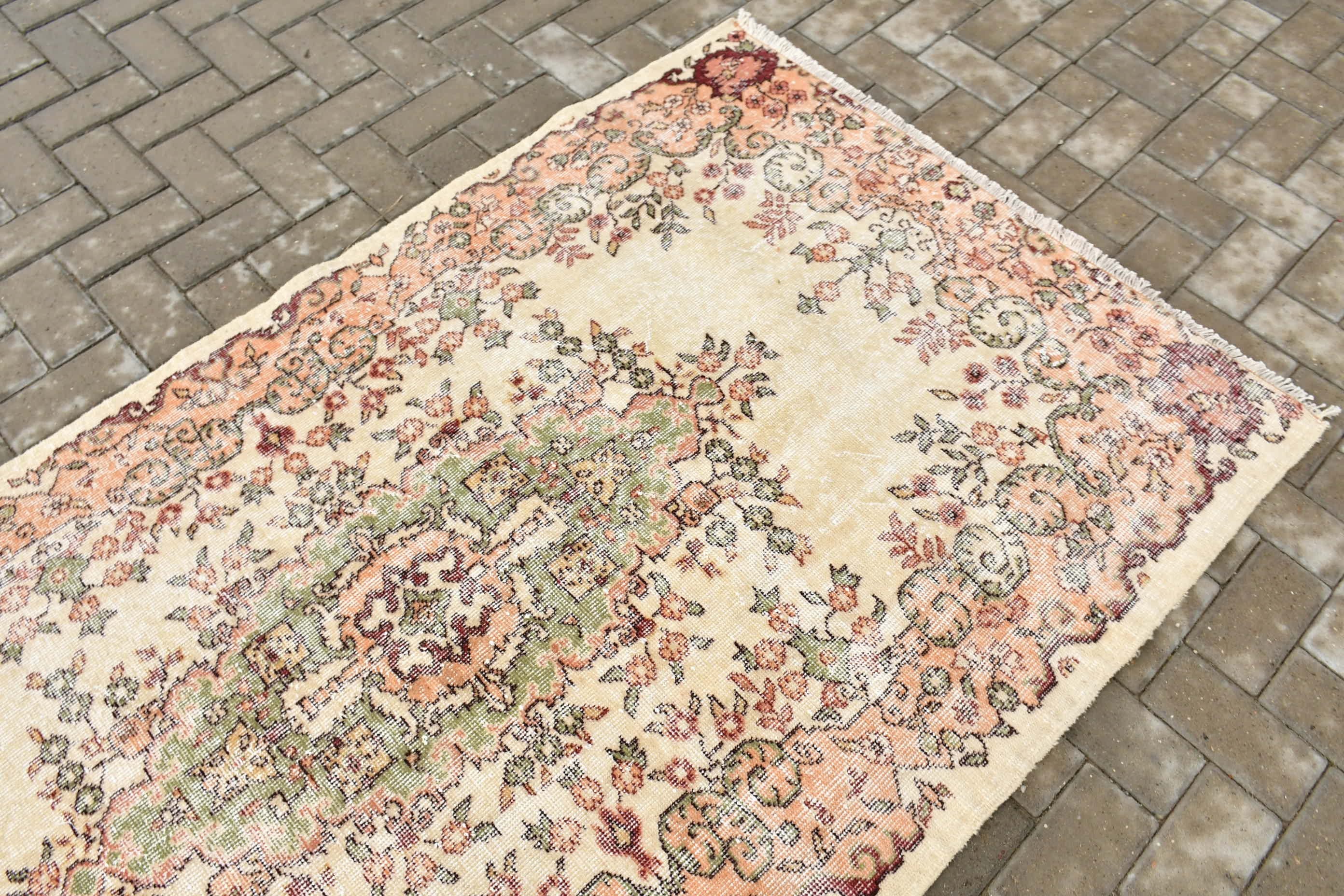 3.8x6.8 ft Area Rug, Floor Rug, Wool Rug, Beige Home Decor Rugs, Turkish Rug, Vintage Rug, Rugs for Bedroom, Living Room Rug, Moroccan Rug