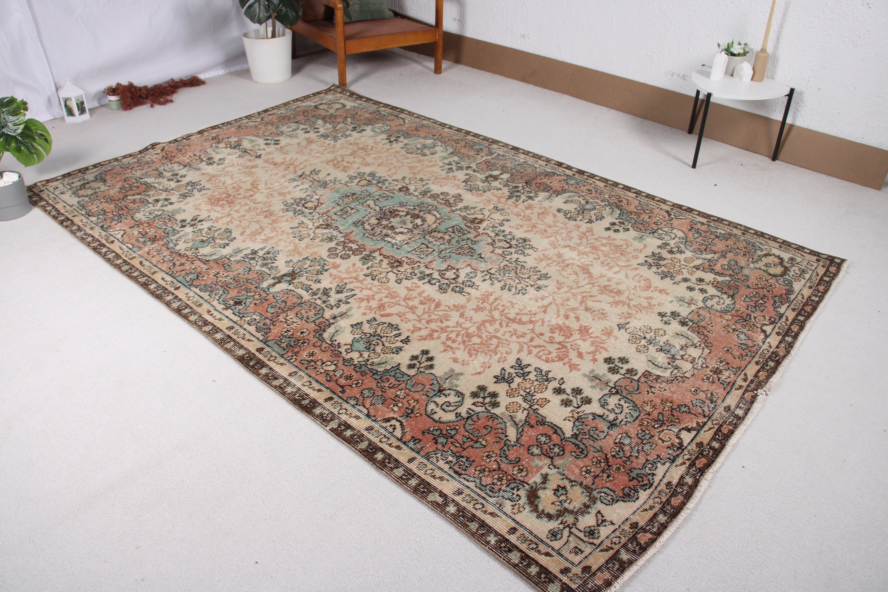 Bej Oryantal Halılar, Büyük Vintage Halılar, Büyük Boho Halı, Vintage Halılar, Türk Halısı, 6,1x9,2 ft Büyük Halılar, Harika Halılar