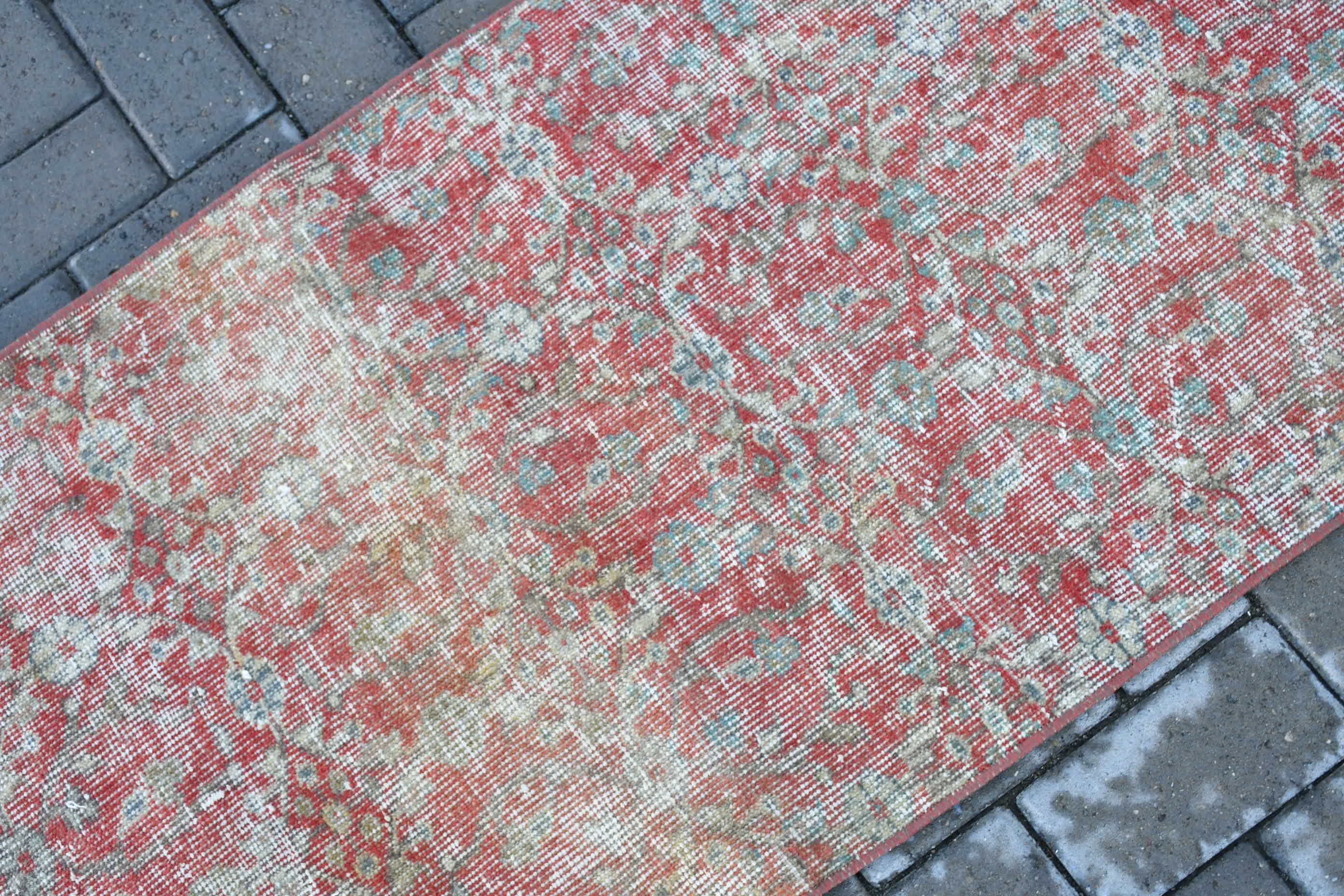 Vintage Rug, Bath Rugs, Turkish Rugs, Rugs for Bath, Boho Rug, 2.1x4.5 ft Small Rug, Entry Rugs, Wool Rug, Red Oushak Rugs