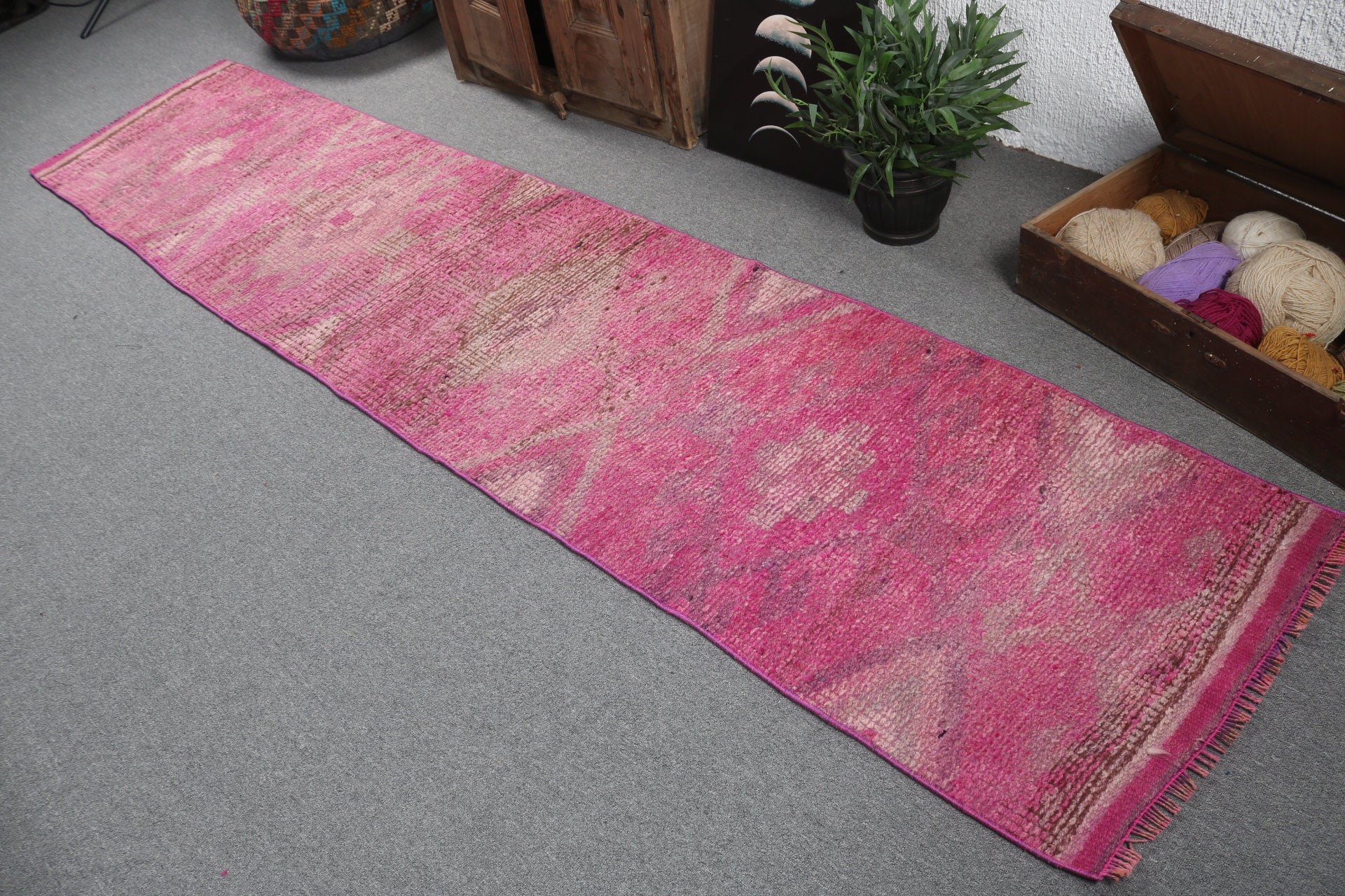 Modern Rugs, 2.4x10.8 ft Runner Rug, Turkish Rugs, Pink Neutral Rugs, Cool Rug, Beni Ourain Runner Rugs, Corridor Rug, Vintage Rug