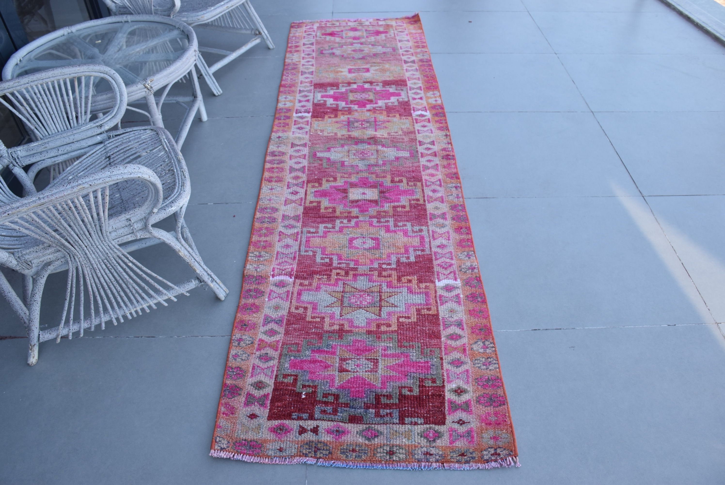 Pembe Fas Halısı, Türk Halısı, Mutfak Halısı, Runner Halıları, Anadolu Halısı, 2,5x8,8 ft Runner Halısı, Ev Dekorasyonu Halıları, Eski Halı, Vintage Halılar