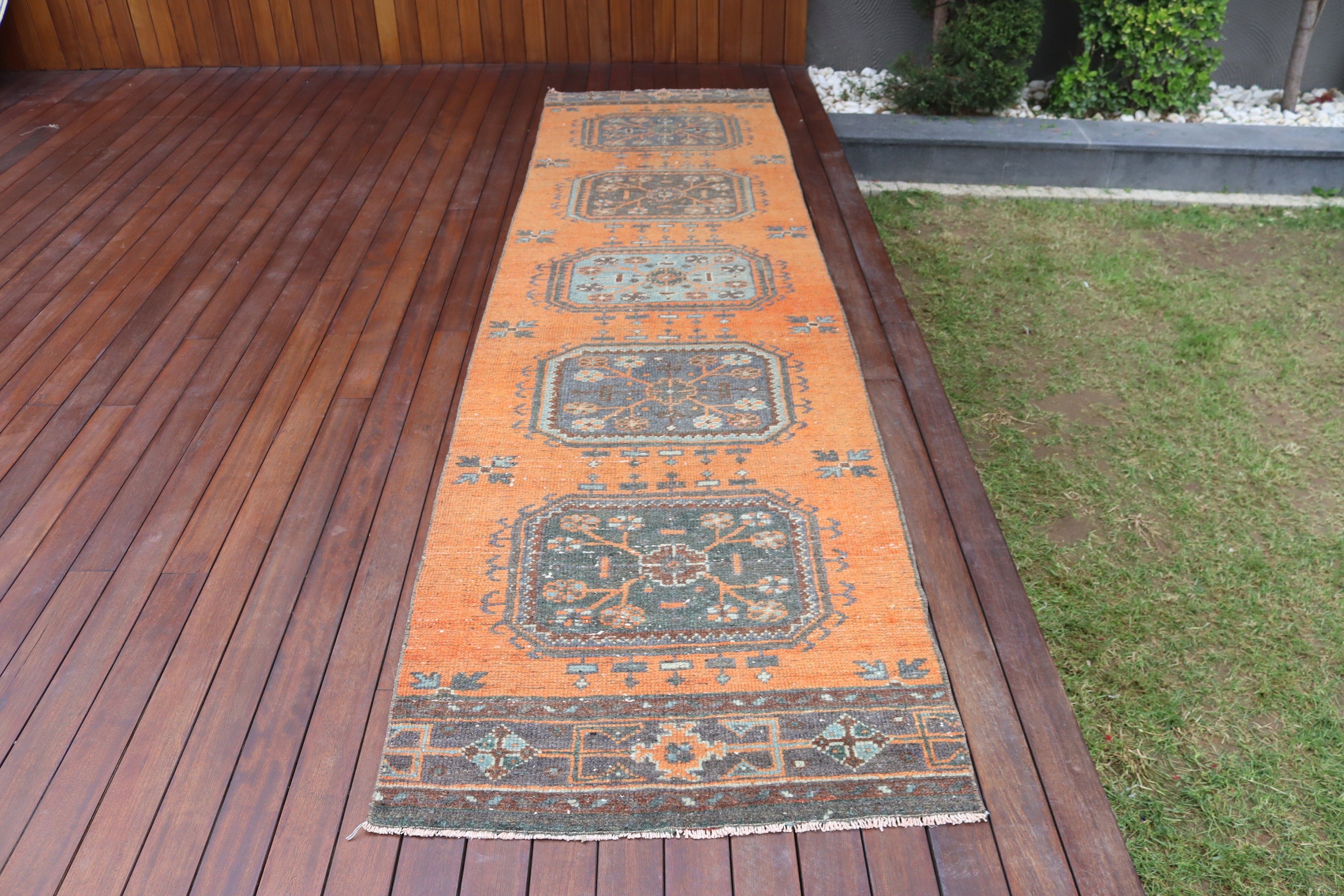 3x11.4 ft Runner Rugs, Geometric Rugs, Vintage Rugs, Orange Anatolian Rugs, Turkish Rugs, Beni Ourain Runner Rug, Kitchen Rugs, Cool Rug