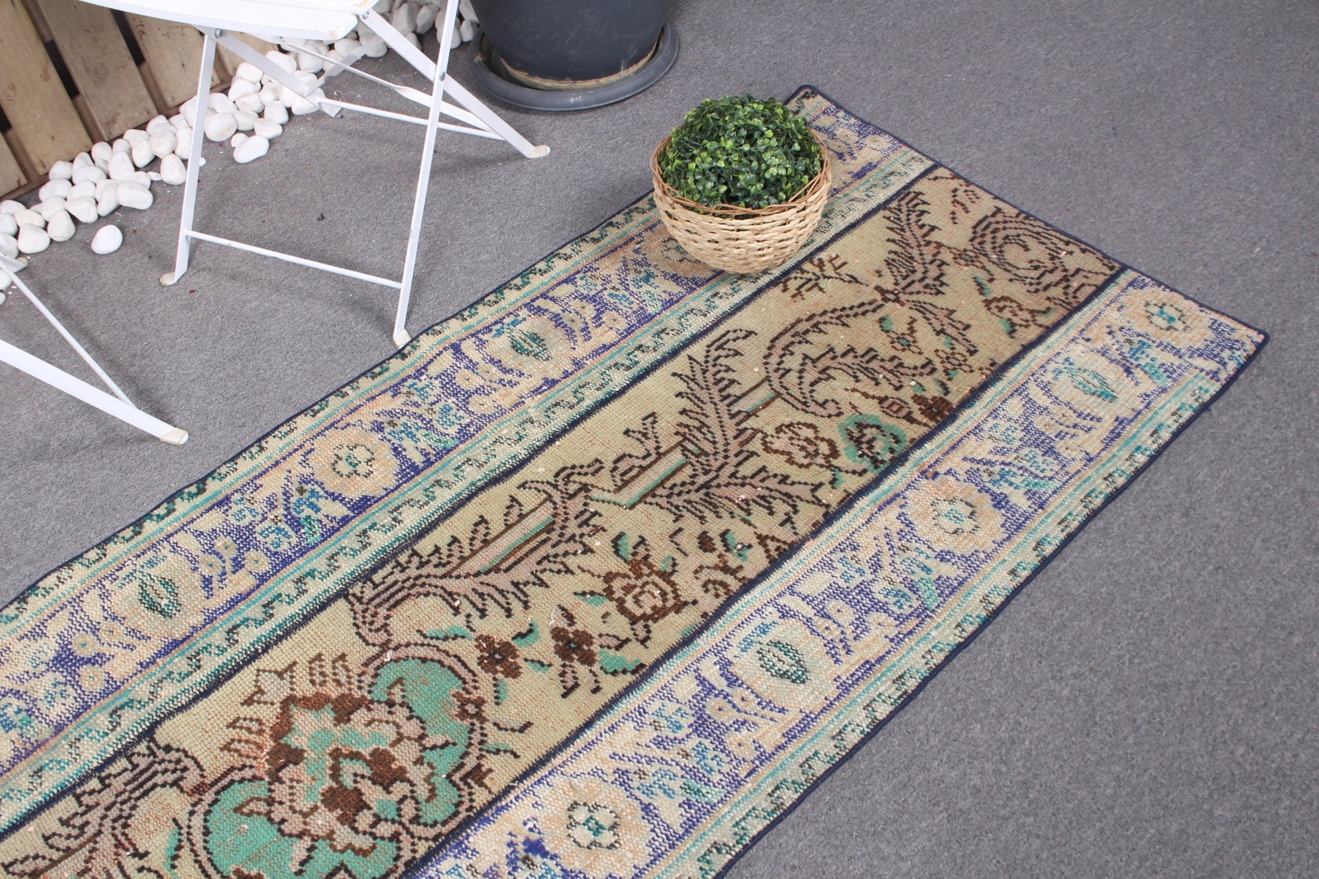 2.6x8.3 ft Runner Halı, Ev Dekor Halısı, Merdiven Halısı, Türk Halısı, Vintage Halı, Mutfak Halıları, Eski Halı, Mavi Ev Dekor Halısı