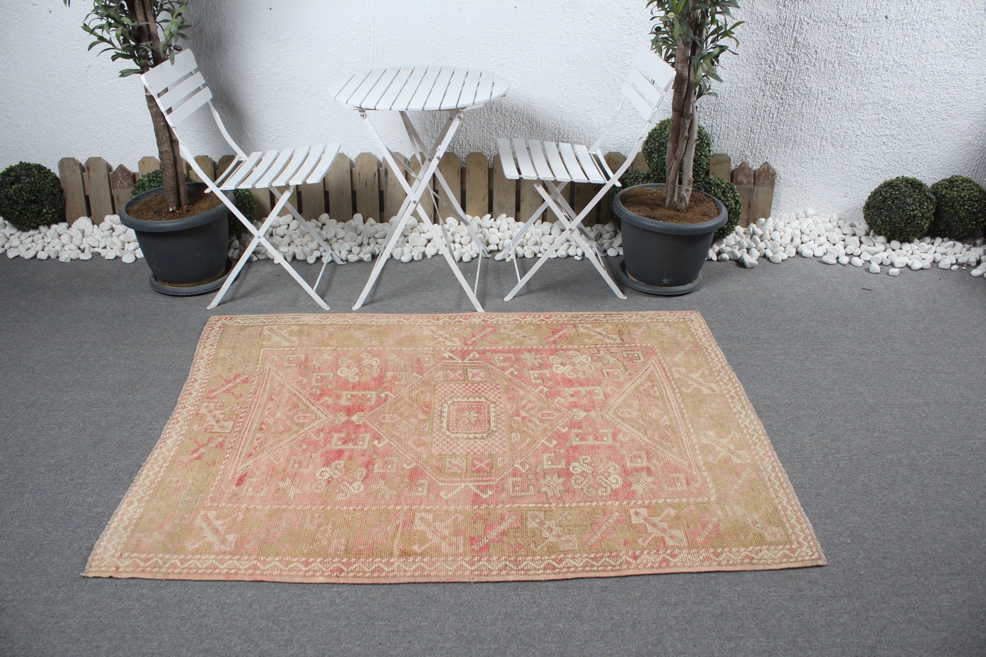 Vintage Rugs, Pink Wool Rugs, Kitchen Rugs, Bedroom Rugs, Turkish Rugs, 3.9x5.5 ft Accent Rug, Oushak Rug, Rugs for Nursery