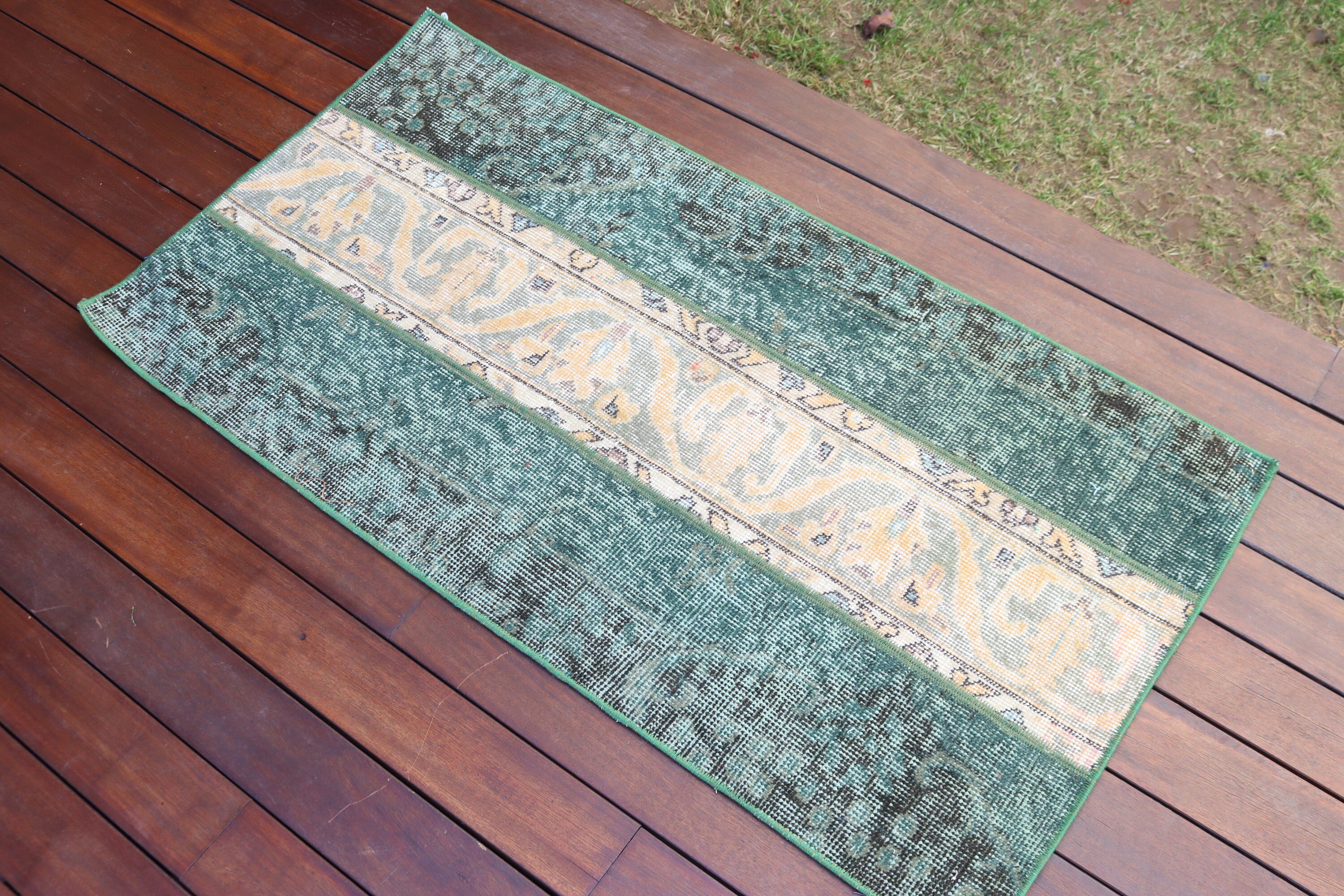 Rugs for Entry, Vintage Rug, Neutral Rug, Green Bedroom Rug, Door Mat Rugs, Small Boho Rug, 2x3.8 ft Small Rug, Bedroom Rugs, Turkish Rug