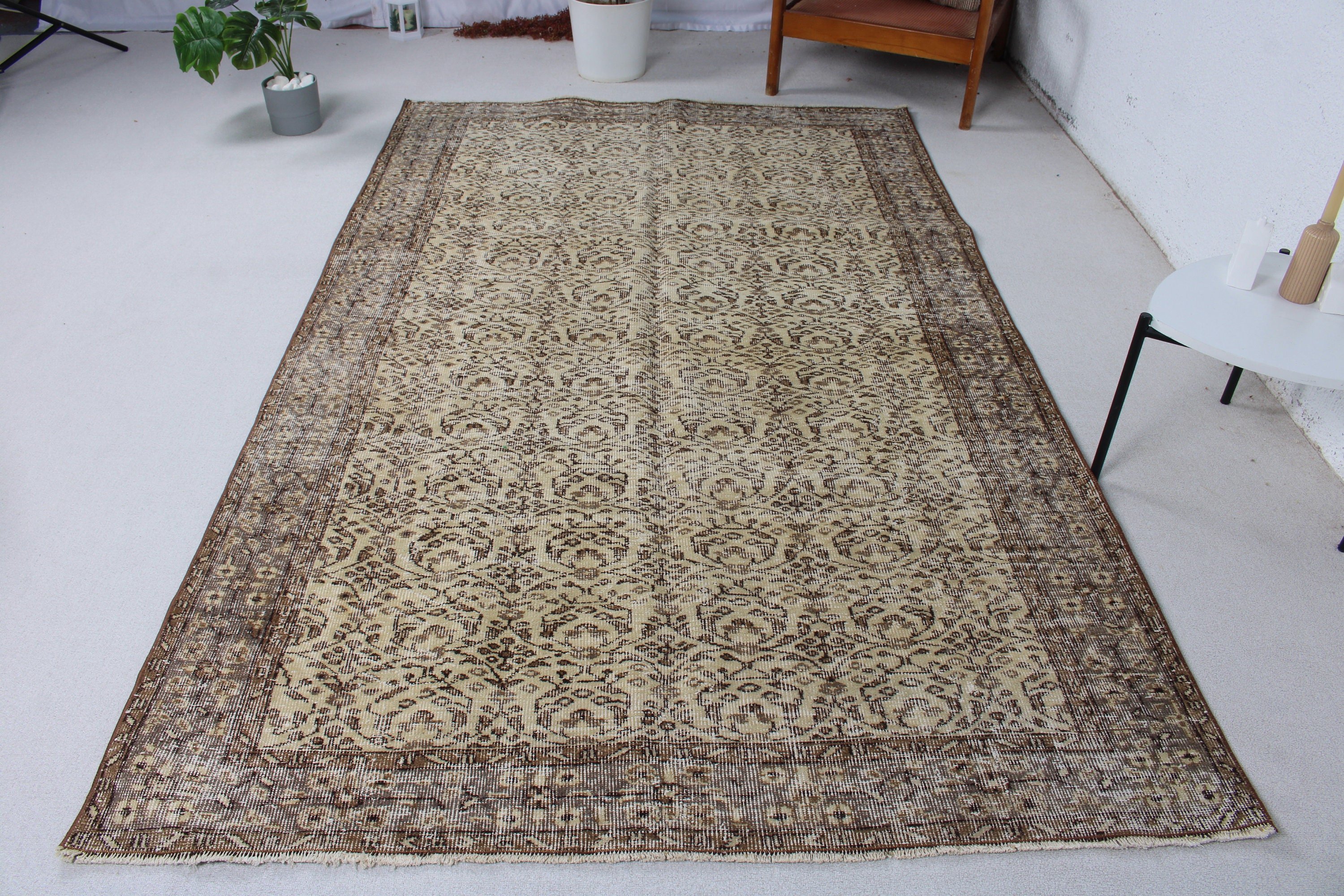 Bej Düz Dokuma Halı, 5.2x8.5 ft Büyük Halı, Büyük Oushak Halıları, Yer Halıları, Yemek Odası Halıları, Türk Halısı, El Dokuma Halı, Vintage Halılar