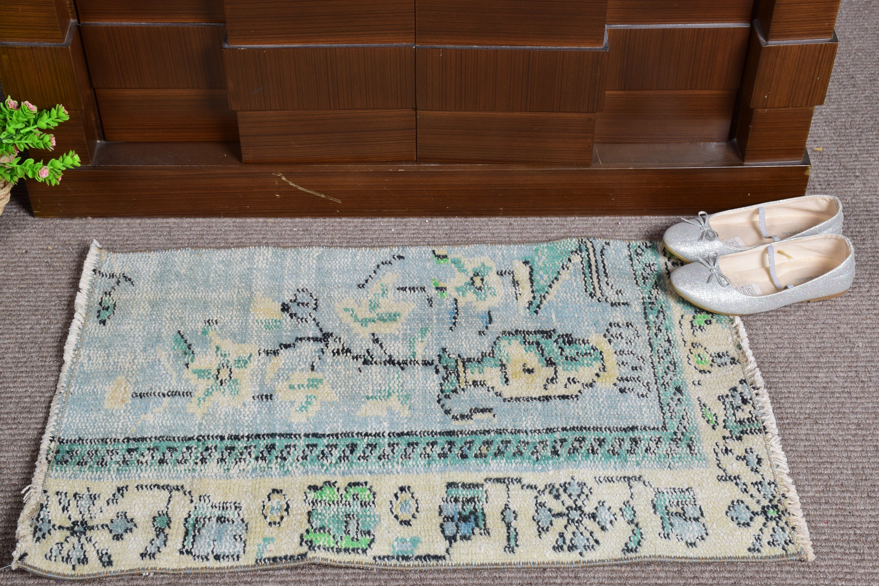 Car Mat Rug, Vintage Rugs, Oushak Rug, Moroccan Rug, Green Antique Rugs, Rugs for Nursery, Entry Rugs, Turkish Rugs, 1.6x2.6 ft Small Rugs