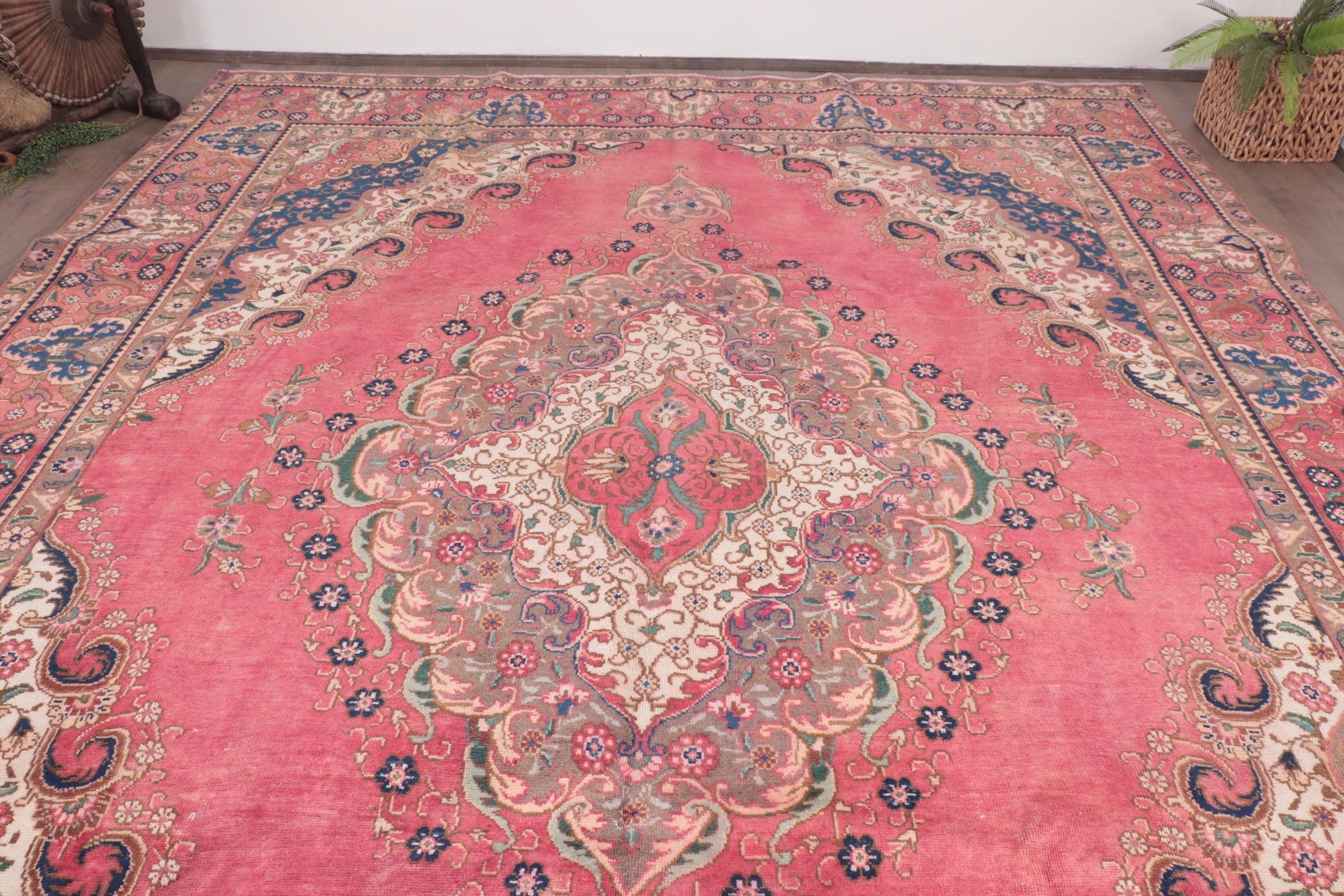 Turkish Rug, Salon Rugs, Floor Rug, Dining Room Rug, Vintage Rug, Turkey Rug, Pink Luxury Rugs, Handwoven Rug, 9.7x12.6 ft Oversize Rugs