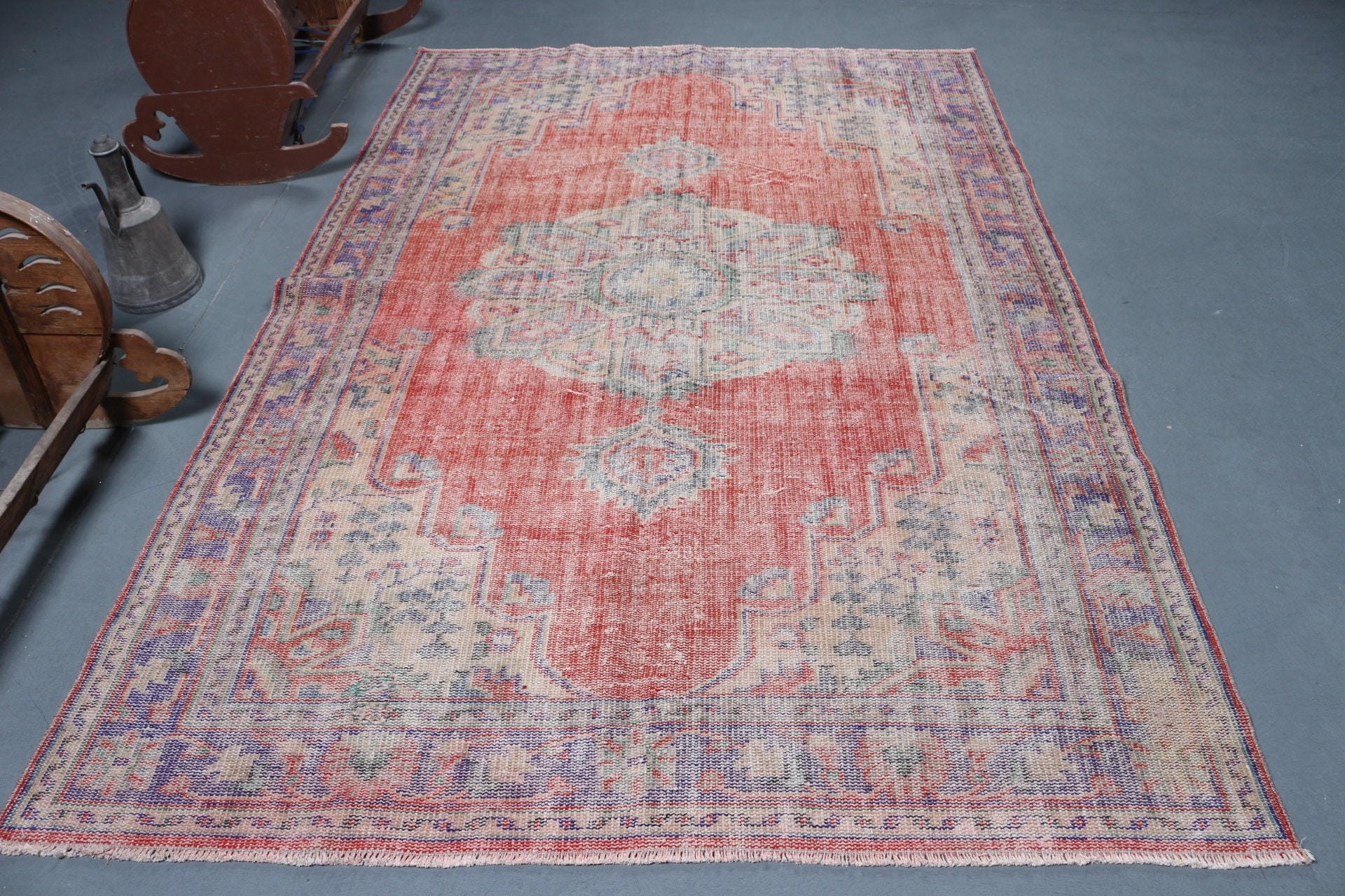 Dining Room Rugs, Red Home Decor Rugs, Bedroom Rug, Aztec Rugs, Vintage Rug, Turkish Rugs, Oushak Rug, 5.6x8.6 ft Large Rug, Rugs for Salon