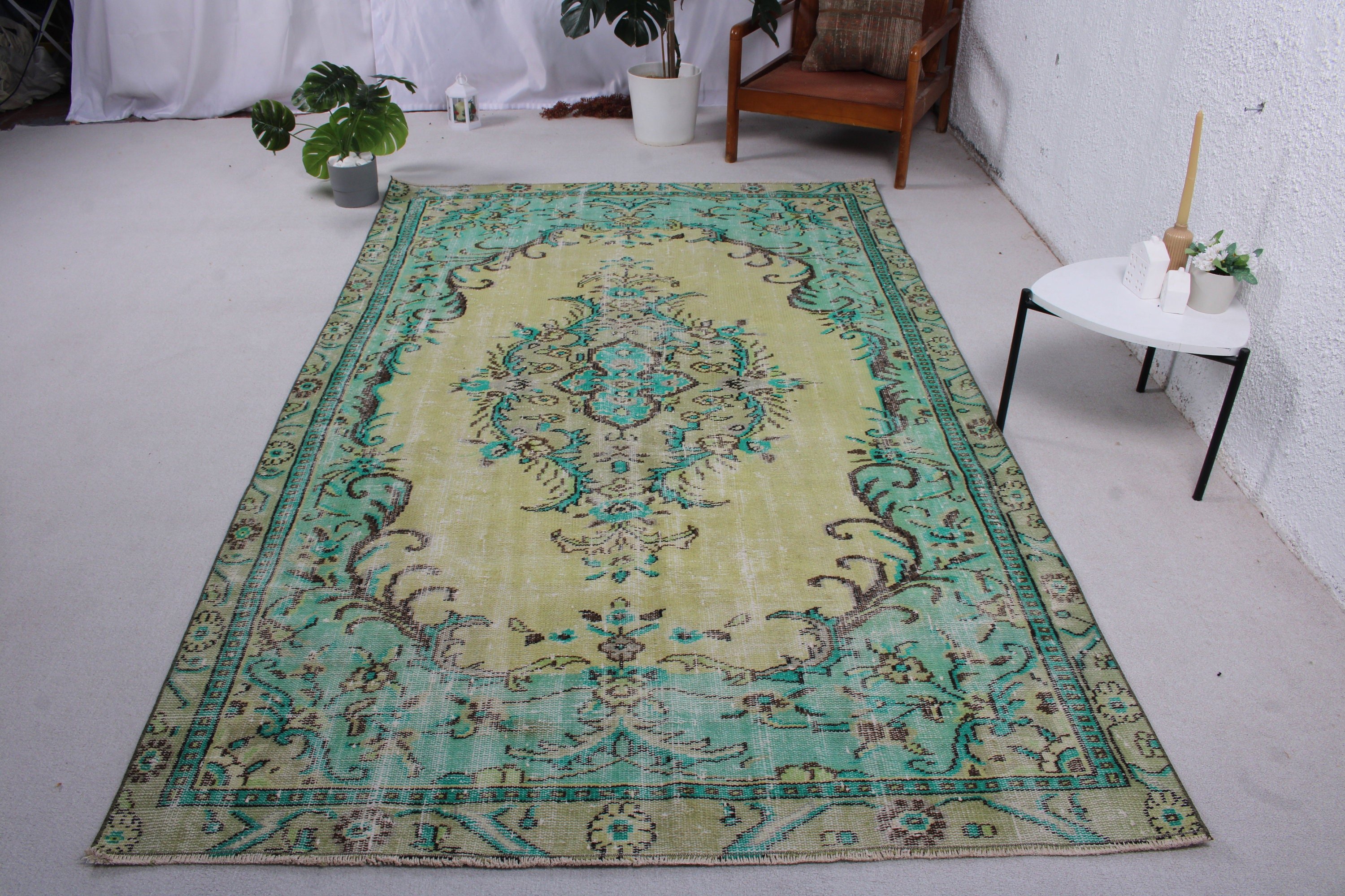 Yatak Odası Halıları, Büyük Boho Halısı, Oushak Halıları, Kabile Halısı, Ev Dekorasyonu Halıları, Vintage Halılar, Türk Halıları, 5.3x9 ft Büyük Halılar, Yeşil Nötr Halılar