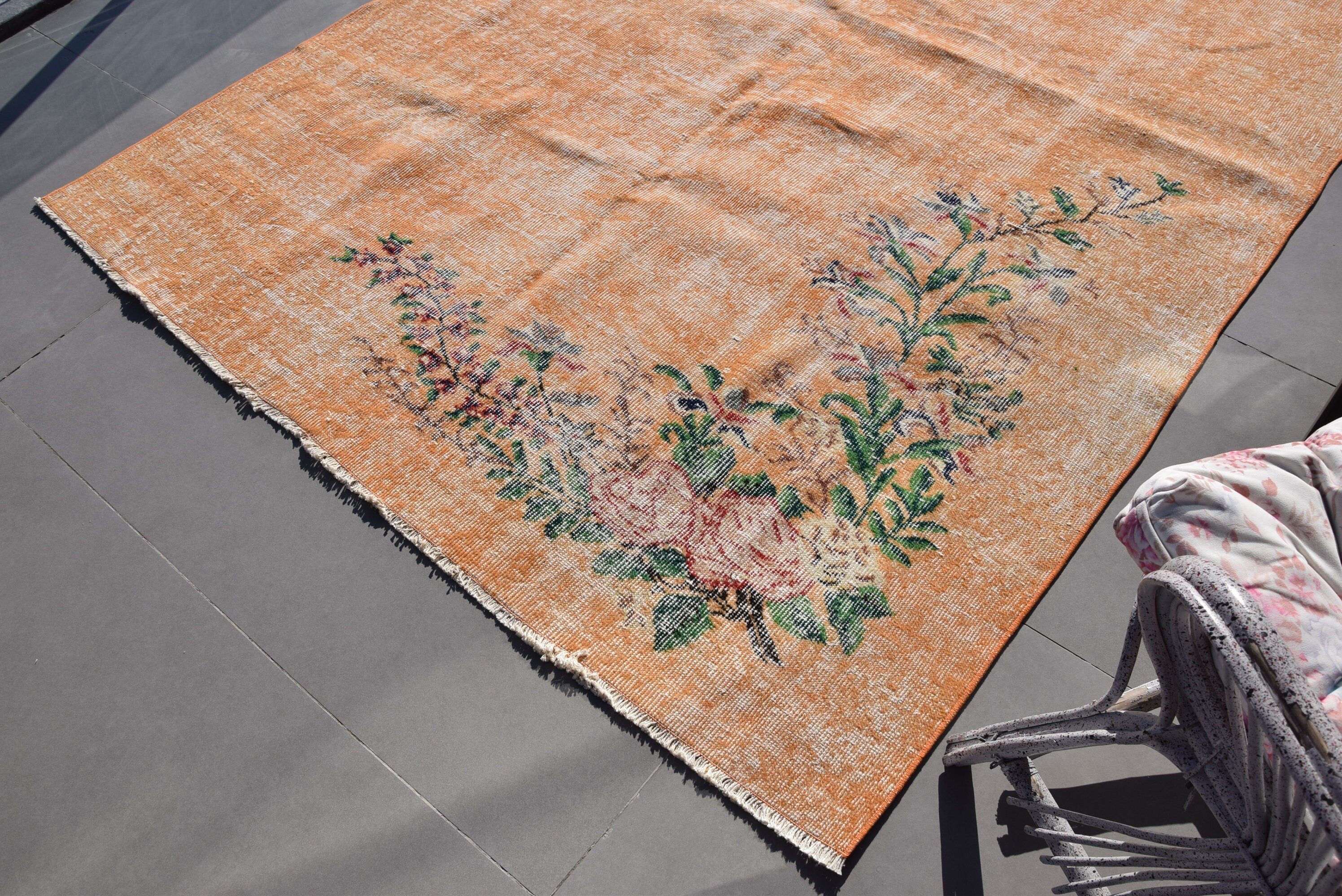 Rugs for Salon, Turkish Rugs, Oushak Rug, Bedroom Rug, Dining Room Rug, 5.7x9 ft Large Rug, Vintage Rug, Orange Kitchen Rugs, Kitchen Rug